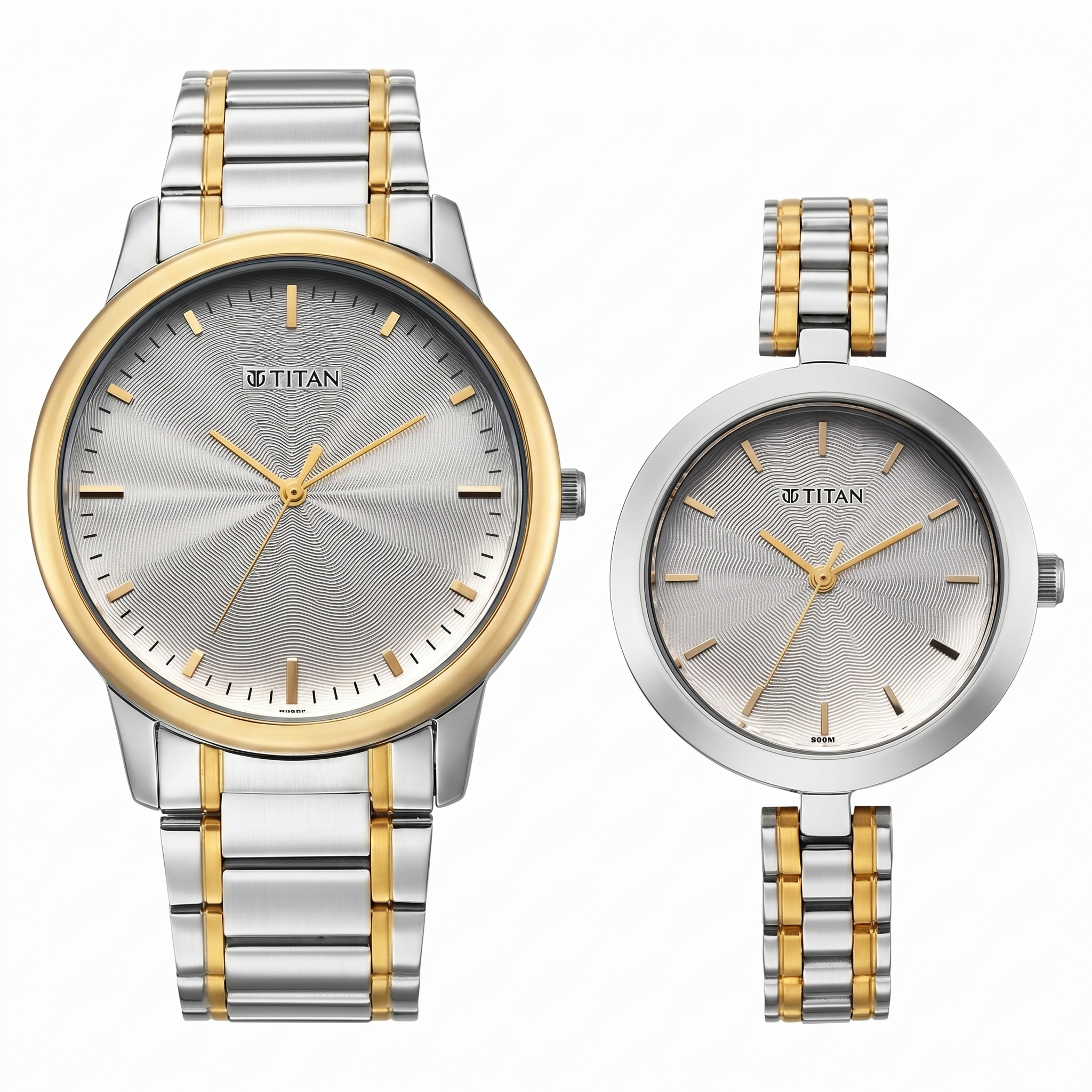 Titan 19692969BM01 | Titan Bandhan Eternal Pair Analog with Silver Dial Dual Tone Stainless Steel Strap Watch for Couples