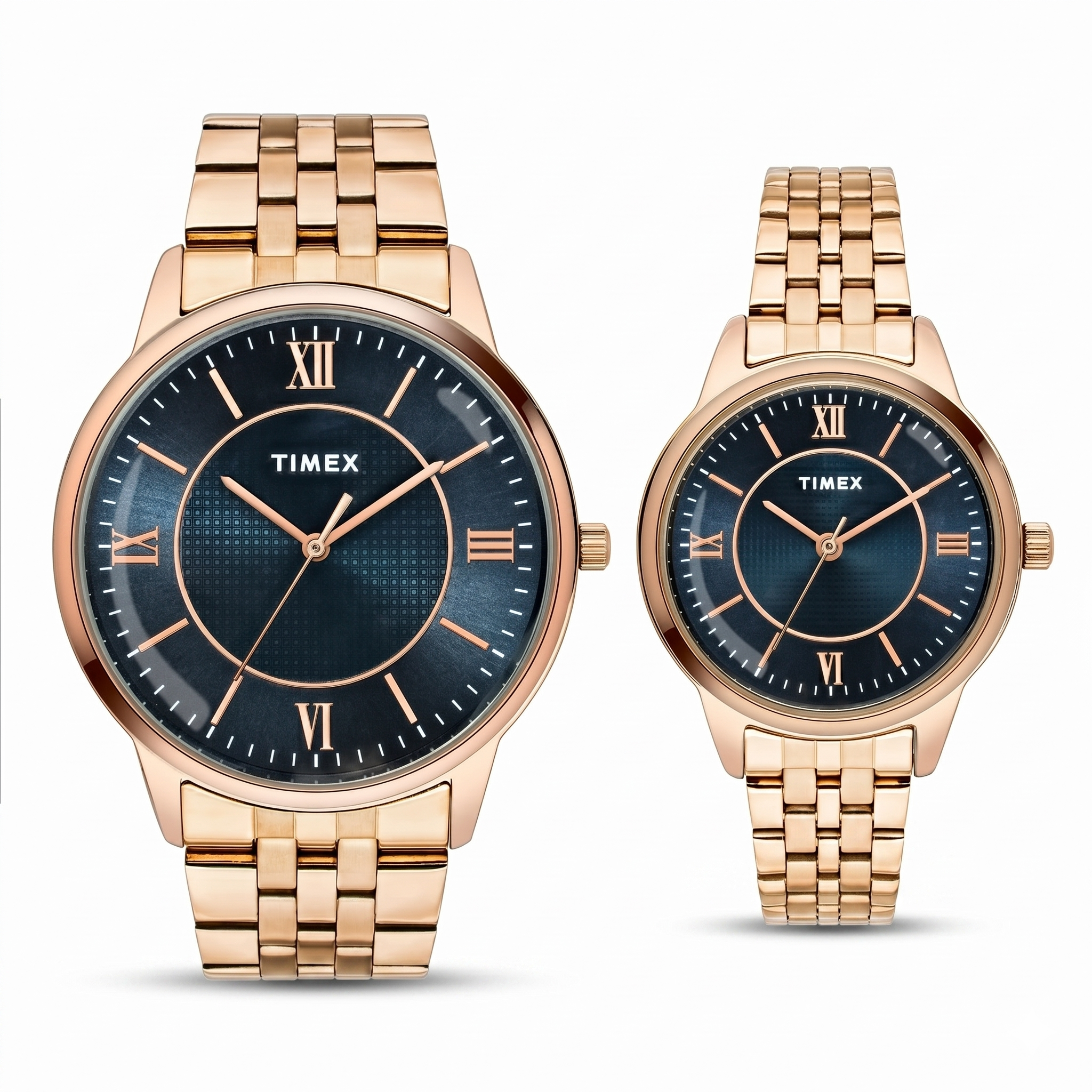 Timex TW00PR332 | TIMEX Round Blue Dial Analog Pair's Watch.