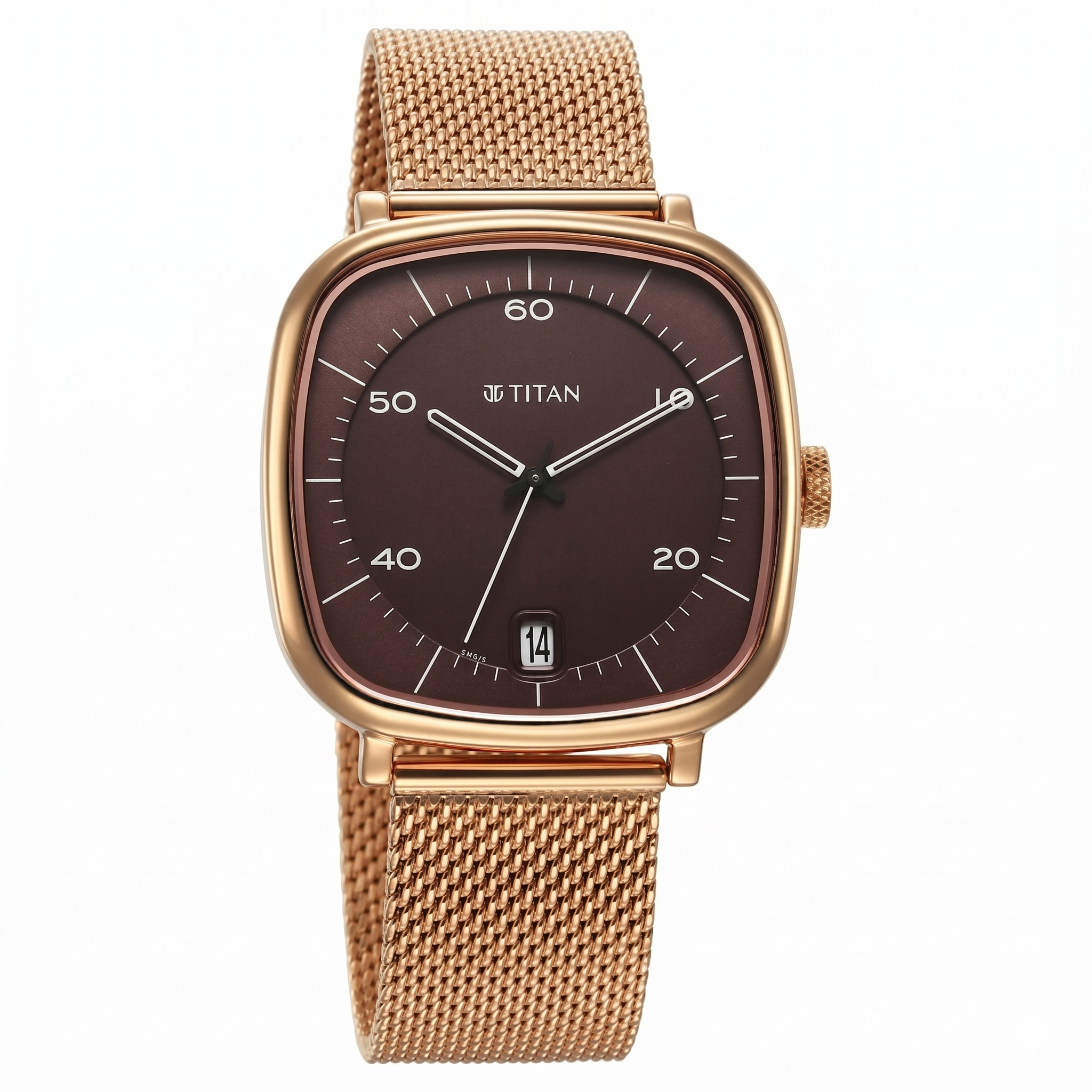 Titan 1885WM01 | Titan Neo Curve Quartz Analog with Date Brown Dial Stainless Steel Strap Watch For Men