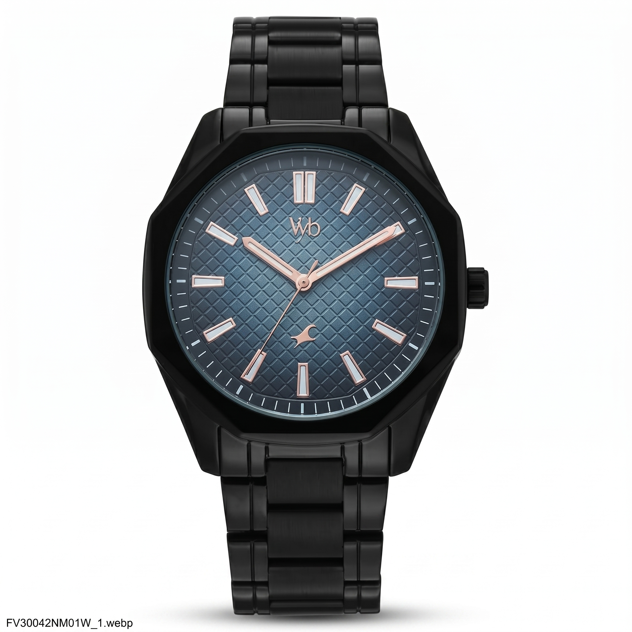 Fastrack FV30042NM01 | Vyb Quest By Fastrack Quartz Analog Blue Dial Black Metal Strap Watch For Guys