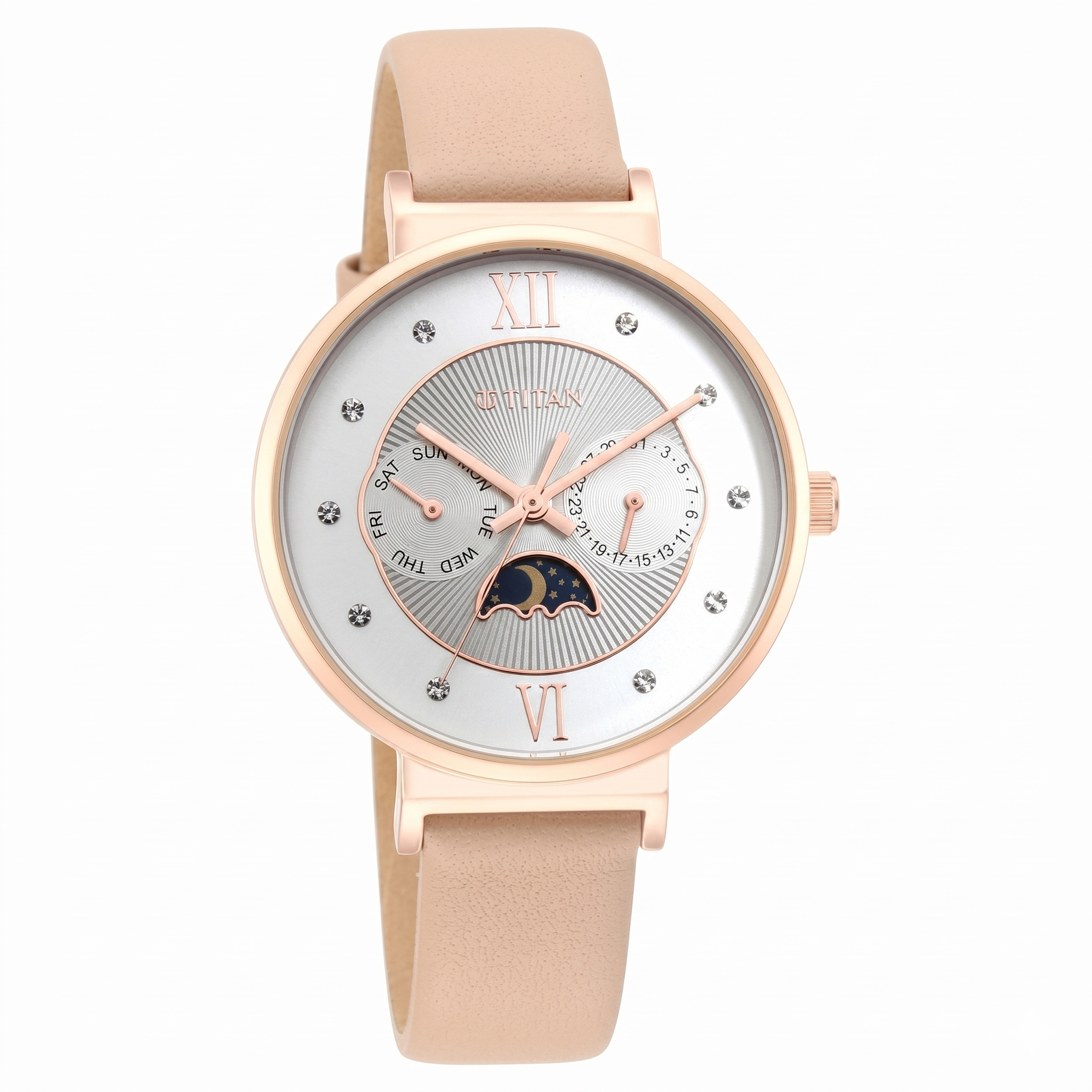 Titan 95144WL01 | Titan Slimline Silver Dial Quartz Multifunction Leather Strap watch for Women