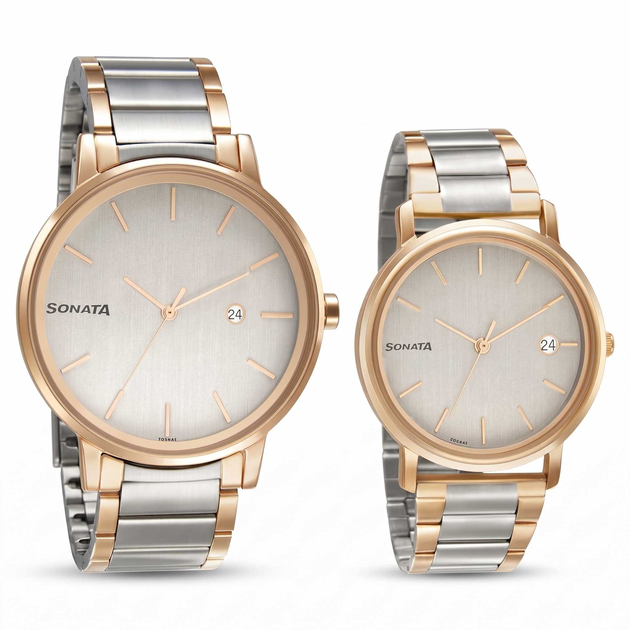 Sonata NP713187029KM01 | Sonata Quartz Analog with Date White Dial Metal Strap Watch for Couple