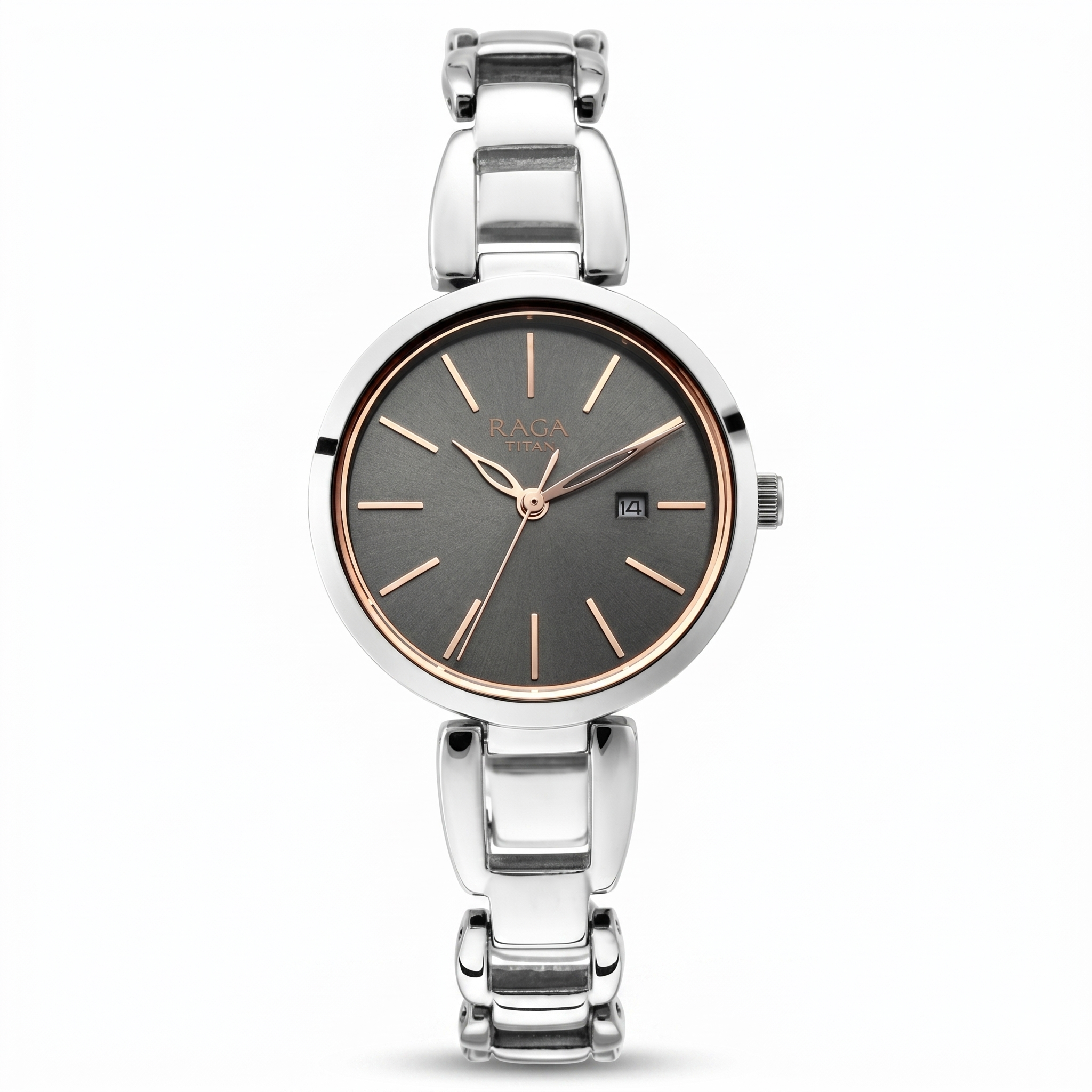 Titan 2642SM01 | Titan Raga Viva Grey Dial Analog with Date Silver Metal Strap Watch for Women