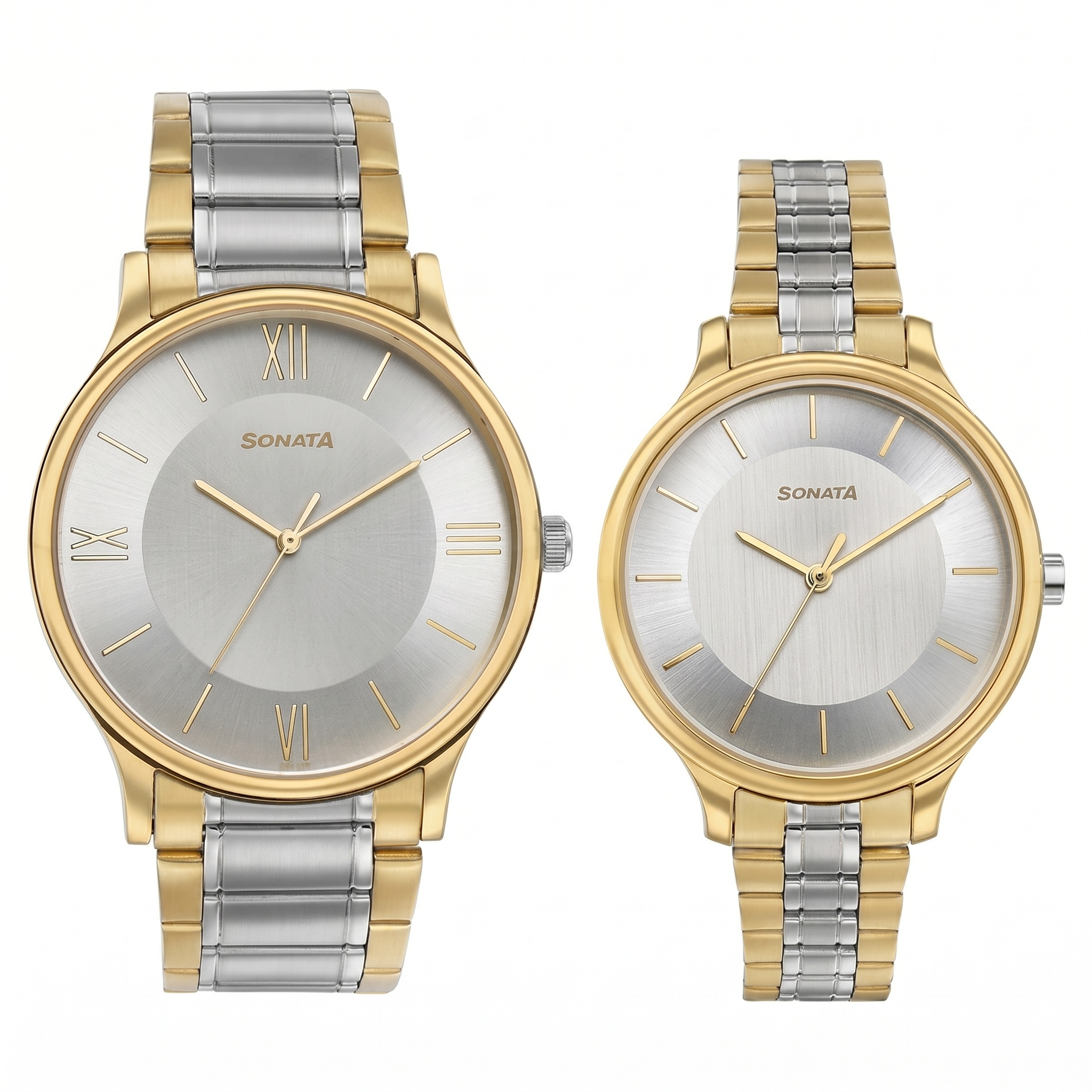 Sonata Pair 7710587050BM02 | Sonata Modern Bandhan Quartz Analog Silver Dial Stainless Steel Strap Watch for Couple