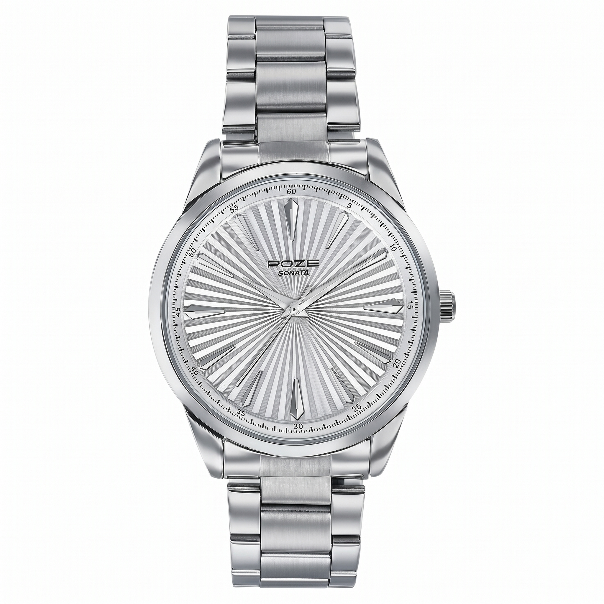 Sonata SP70055SM01 | Sonata Poze Quartz Analog White Dial Metal Strap Watch For Men