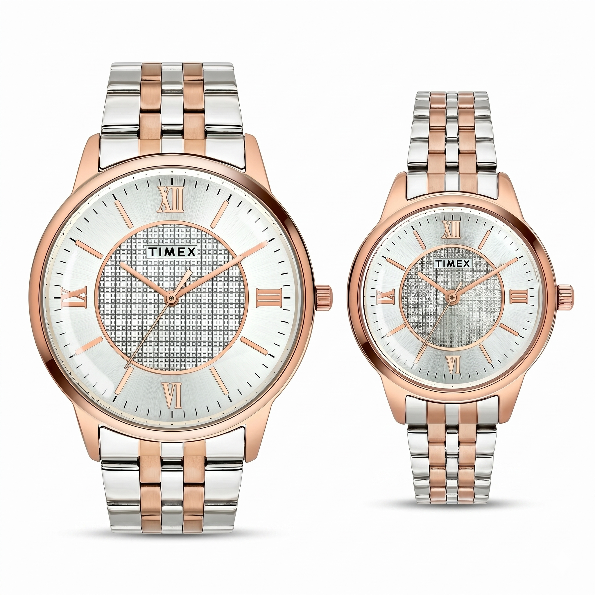 Timex TW00PR334 | TIMEX Round Silver Dial Analog Pair's Watch