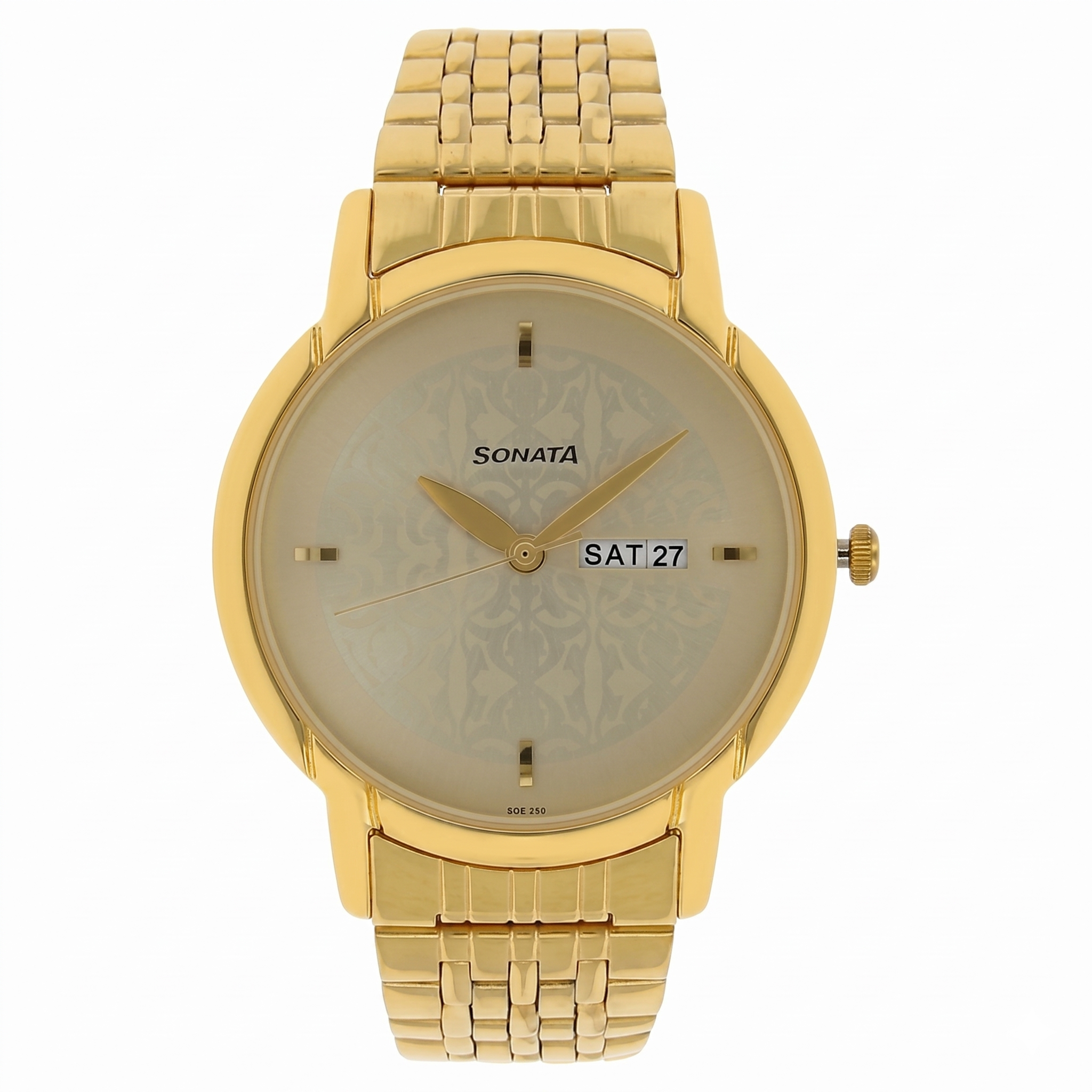 Sonata NP77031YM04 | Sonata Quartz Analog with Day and Date Champagne Dial Stainless Steel Strap Watch for Men