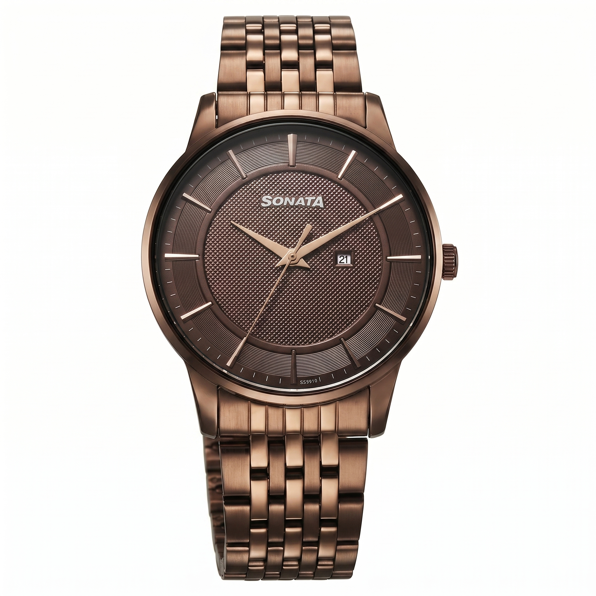 Sonata 77153QM02 | Sonata Wedding Quartz Analog Brown Dial Stainless Steel Strap Watch For Men