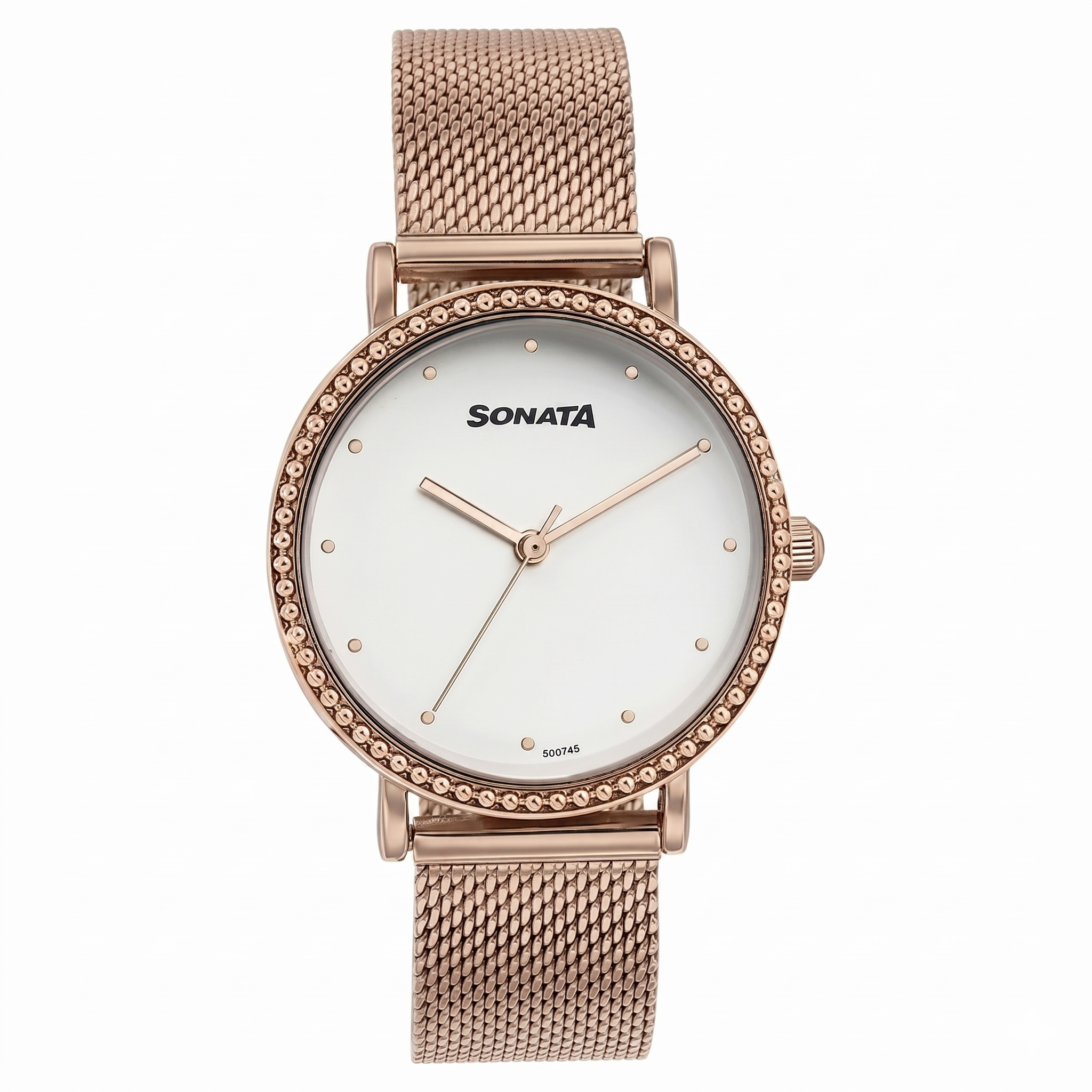 Sonata 87066WM01 | Sonata Quartz Analog White Dial Rose Gold Stainless Steel Strap Watch For Women