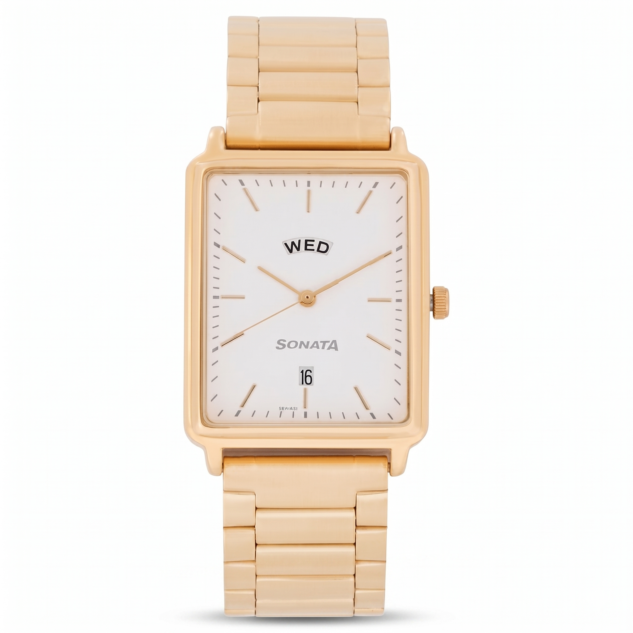 Sonata NP77084YM04 | Sonata Quartz Analog with Day and Date White Dial Stainless Steel Strap Watch for Men