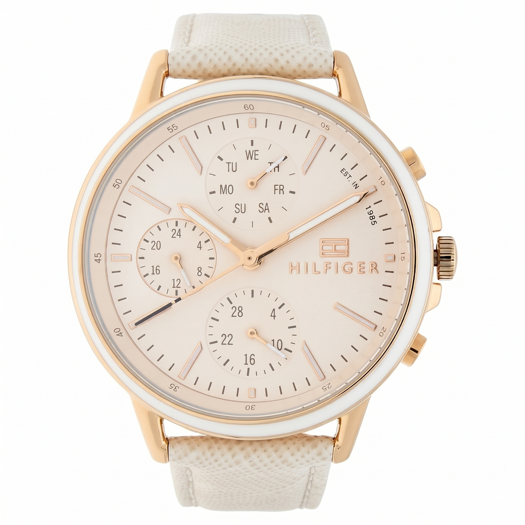 Tommy Hilfiger NCTH1781789 | Tommy Hilfiger Quartz Analog with Day and Date Pink Dial Leather Strap Watch for Women