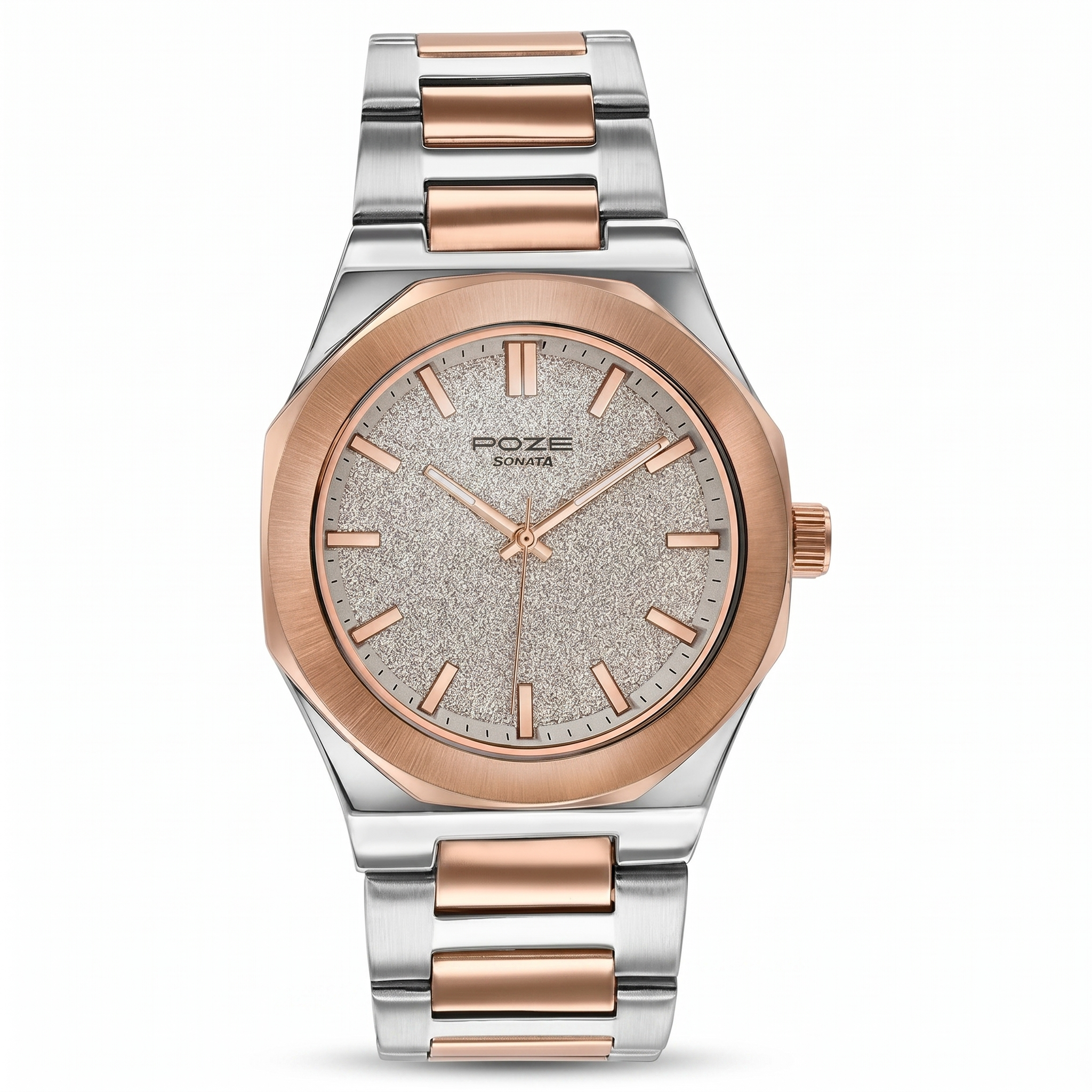 Sonata Poze 70071KM01 | Sonata Poze Quartz Analog Beige Dial Two Toned Colour Stainless Steel Strap Watch For Men