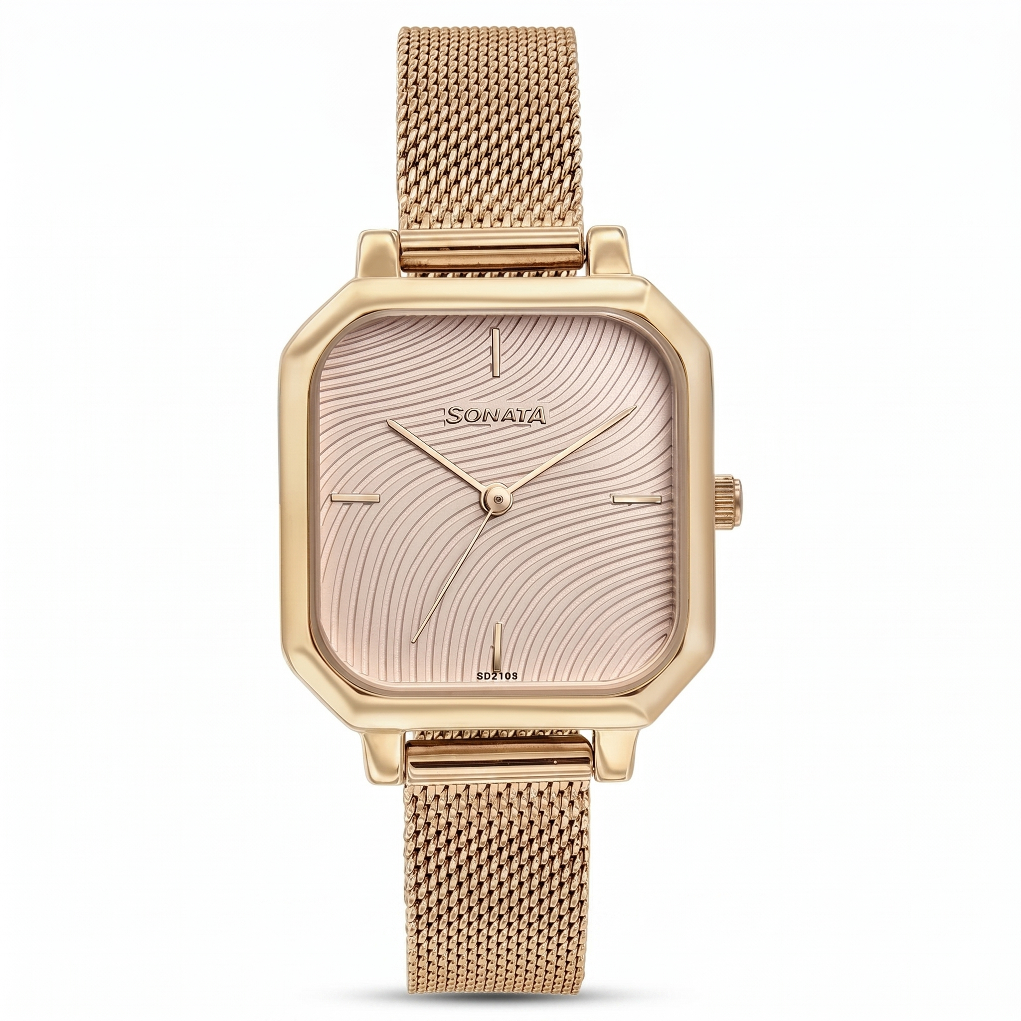 Sonata 87072WM02 | Sonata Modern Edit Quartz Analog Pink Dial Rose Gold Stainless Steel Strap Watch For Women