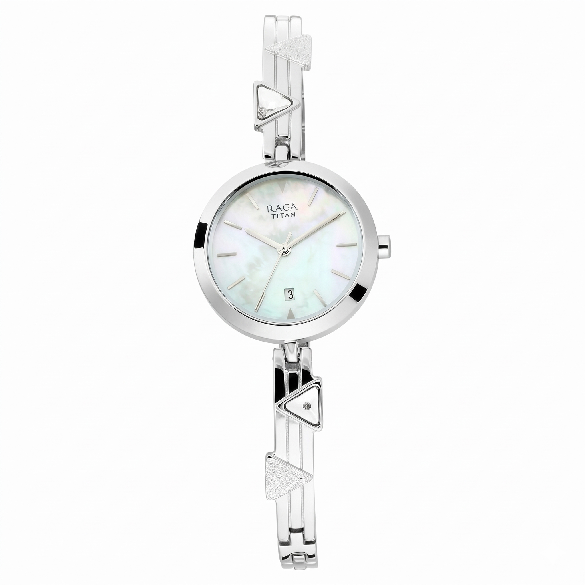 Titan 2606SM03 | Titan Raga Viva Mother of Pearl Dial Analog with Date Silver Metal Strap Watch for Women