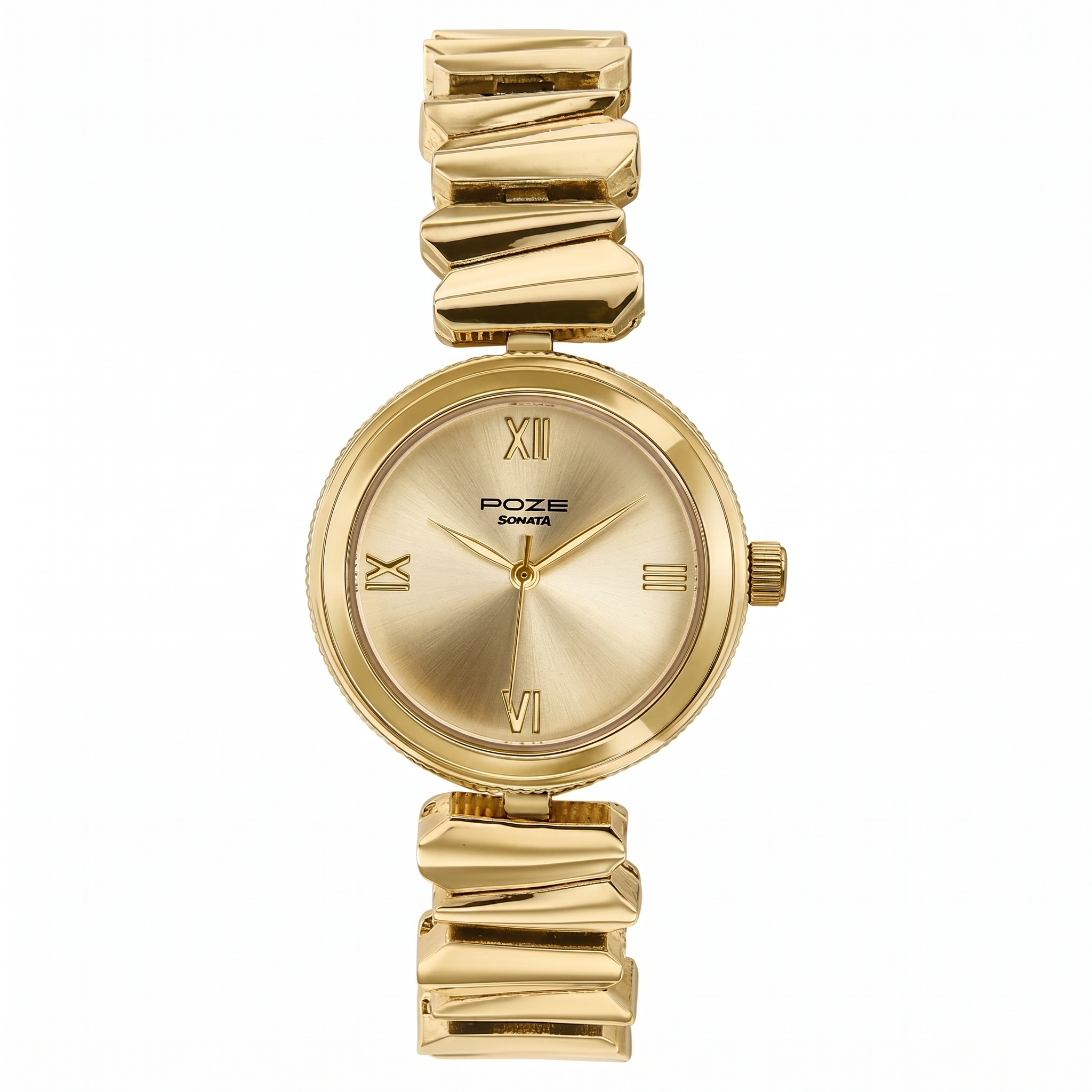 Sonata SP 80172YM01 | Poze By Sonata Quartz Analog Golden Dial Golden Metal Strap Watch For Women