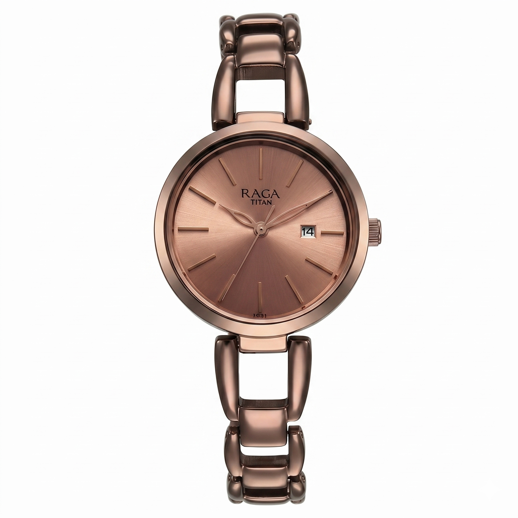 Titan 2642QM01 | Titan Raga Viva Quartz Analog with Date Rose Gold Dial Brown Metal Strap Watch for Women