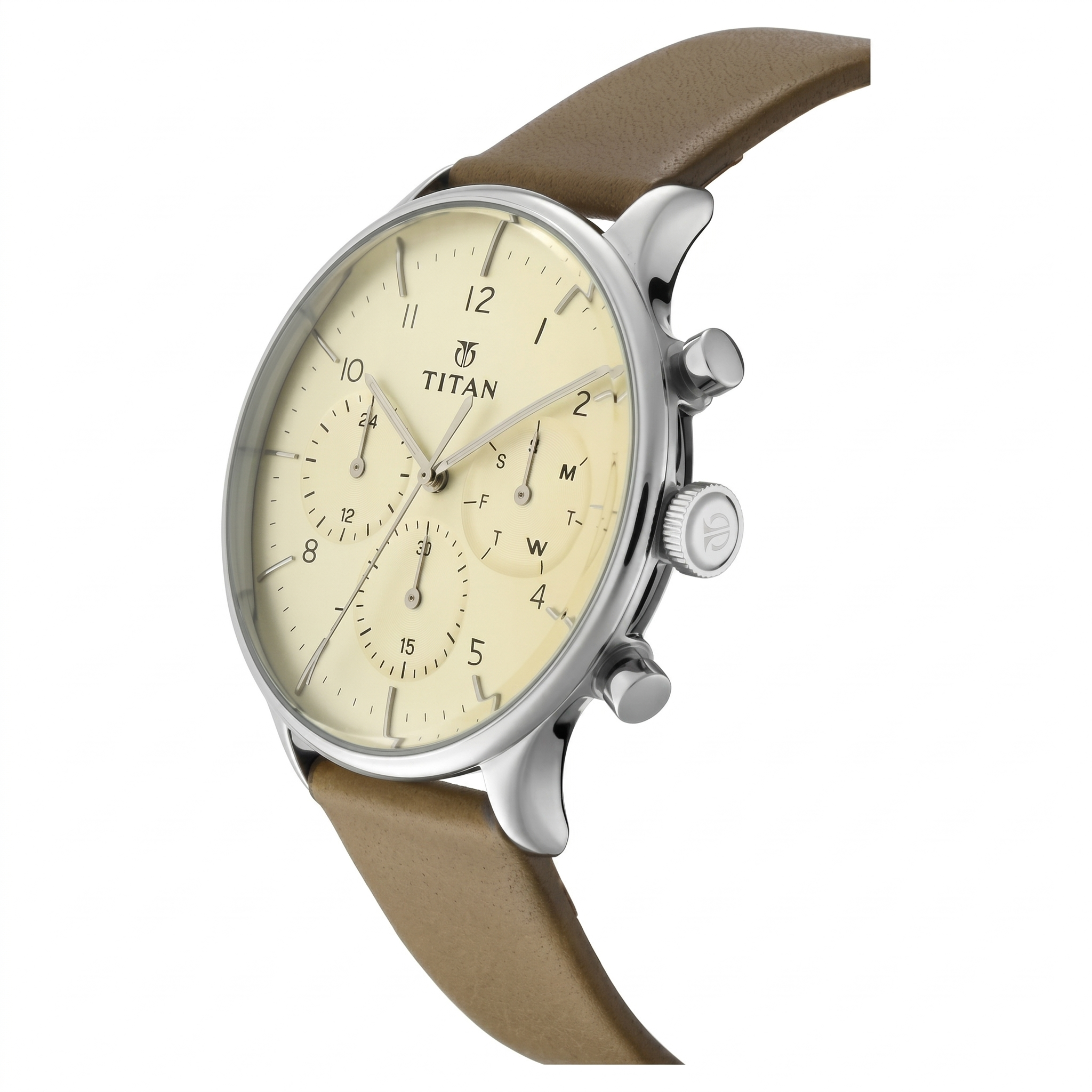 Titan 90102SL02 | Titan On Trend White Dial Quartz Multifunction Leather Strap watch for Men