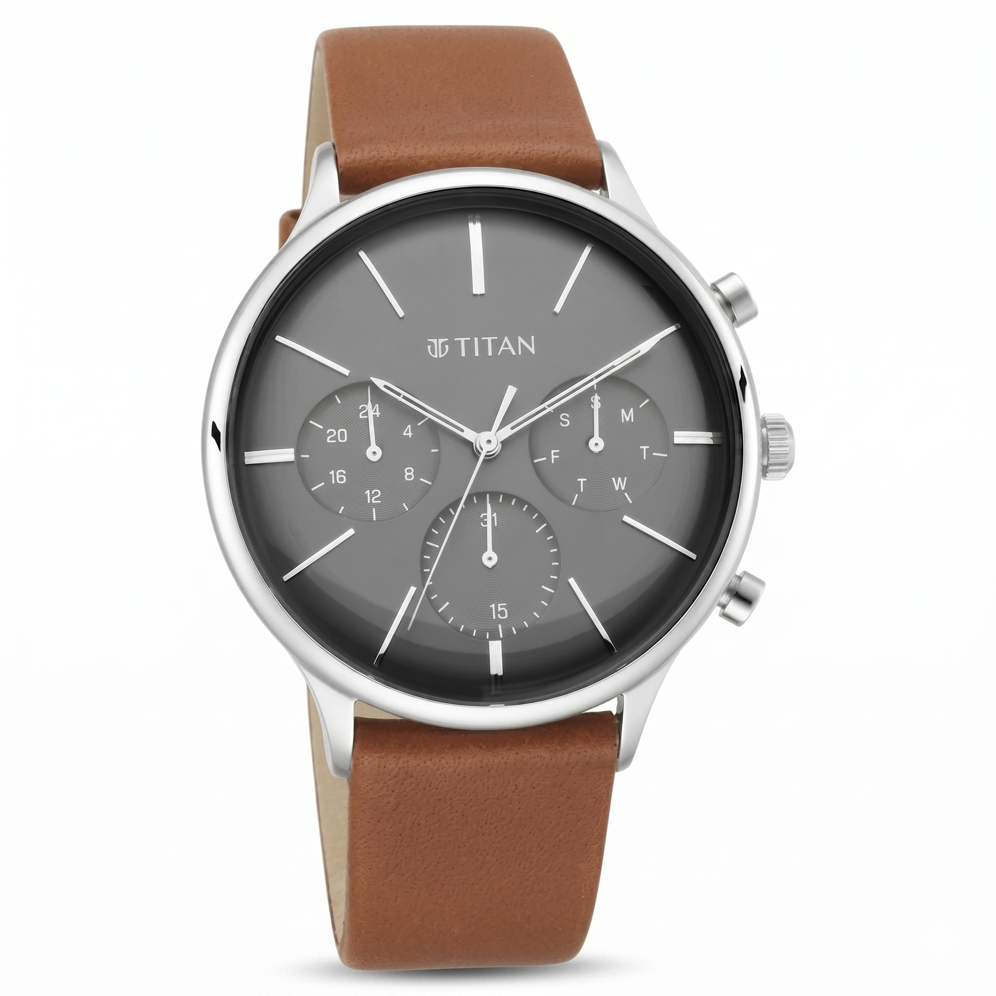 Titan 90134SL01 | Titan Light Leathers Multifunction Black Dial Brown Leather Strap Watch For Men