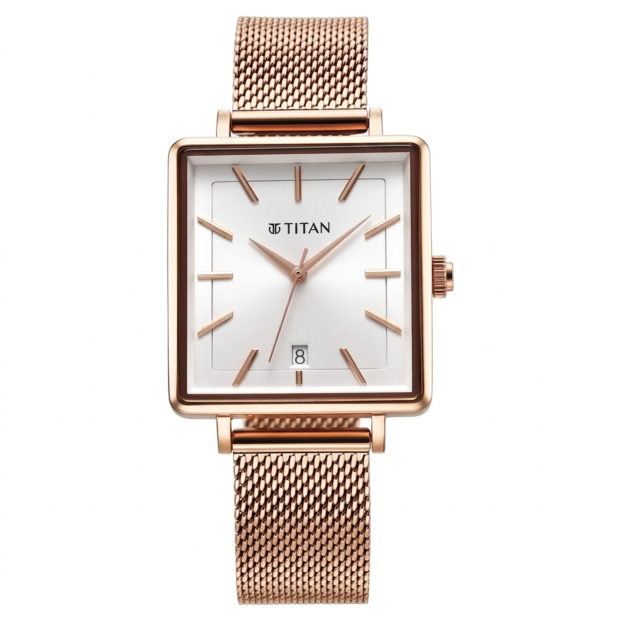 Titan 94205YM01 | Titan Minimalists Quartz Analog with Date Silver Dial Rose Gold Stainless Steel Strap Watch for Women