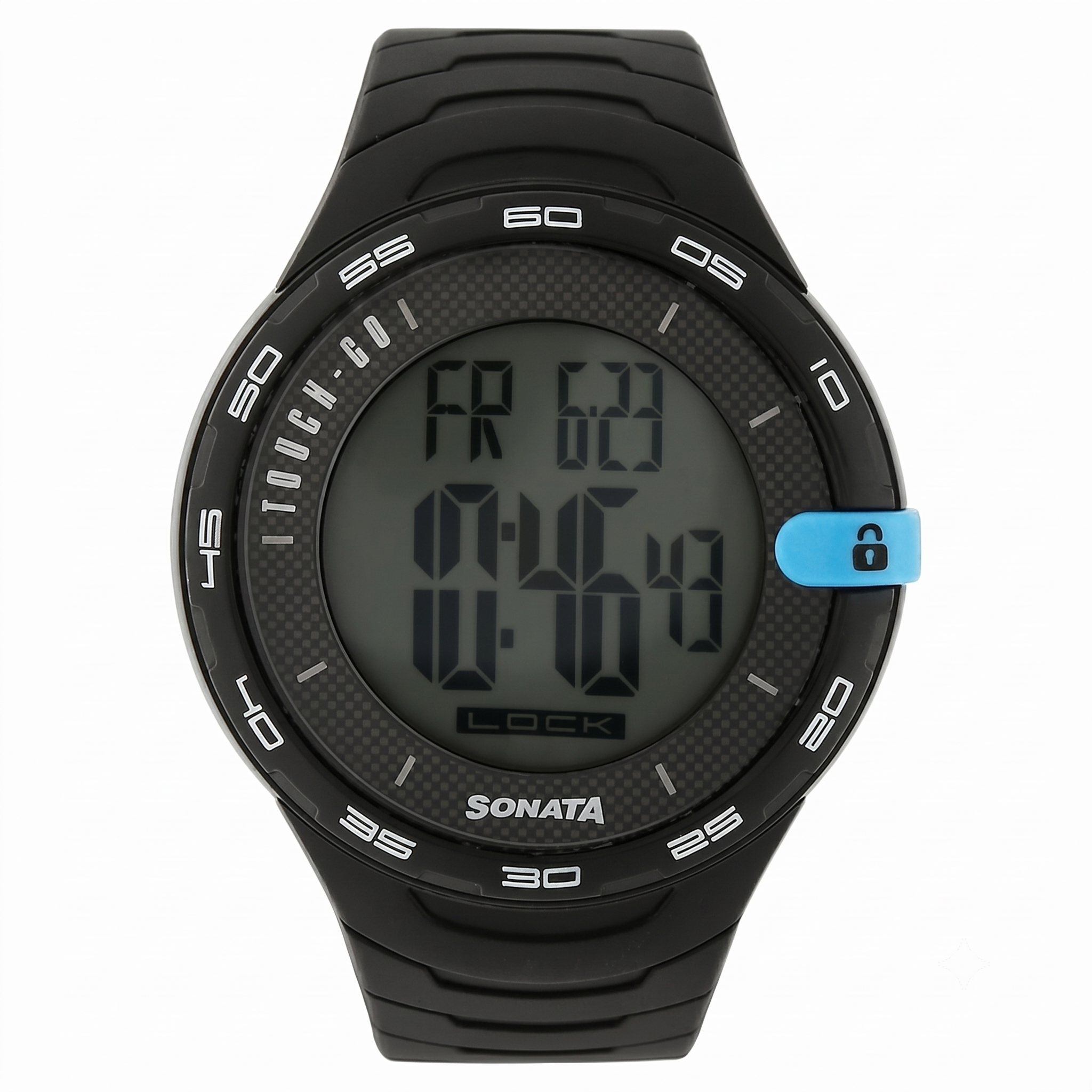 Sonata 77041PP03J | SF Digital Dial Black Plastic Strap Watch for Men