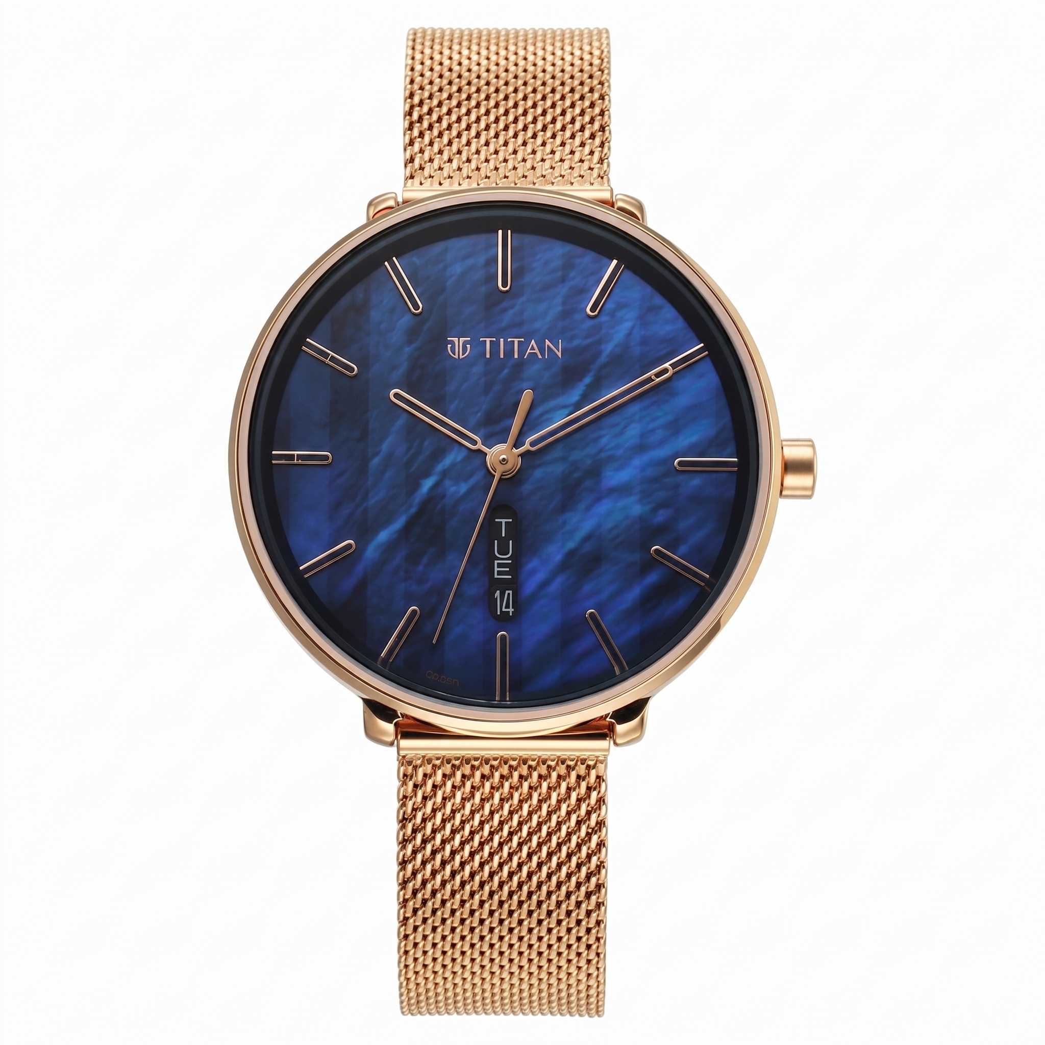 Titan 2763WM01 | Titan Neo Analog with Day and Date Mother Of Pearl Dial Rose Gold Color Stainless Steel Strap Watch For Women