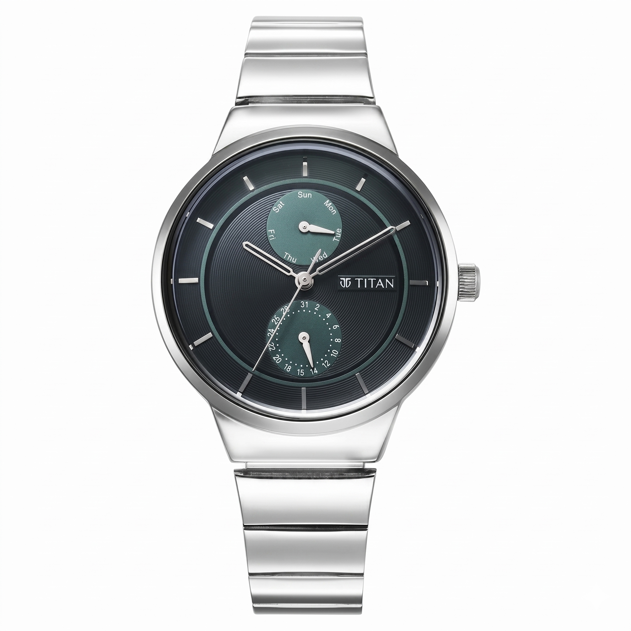 Titan 2761SM01 | Titan Neo Multifunction Green Dial Silver Color Stainless Steel Strap Watch For Women
