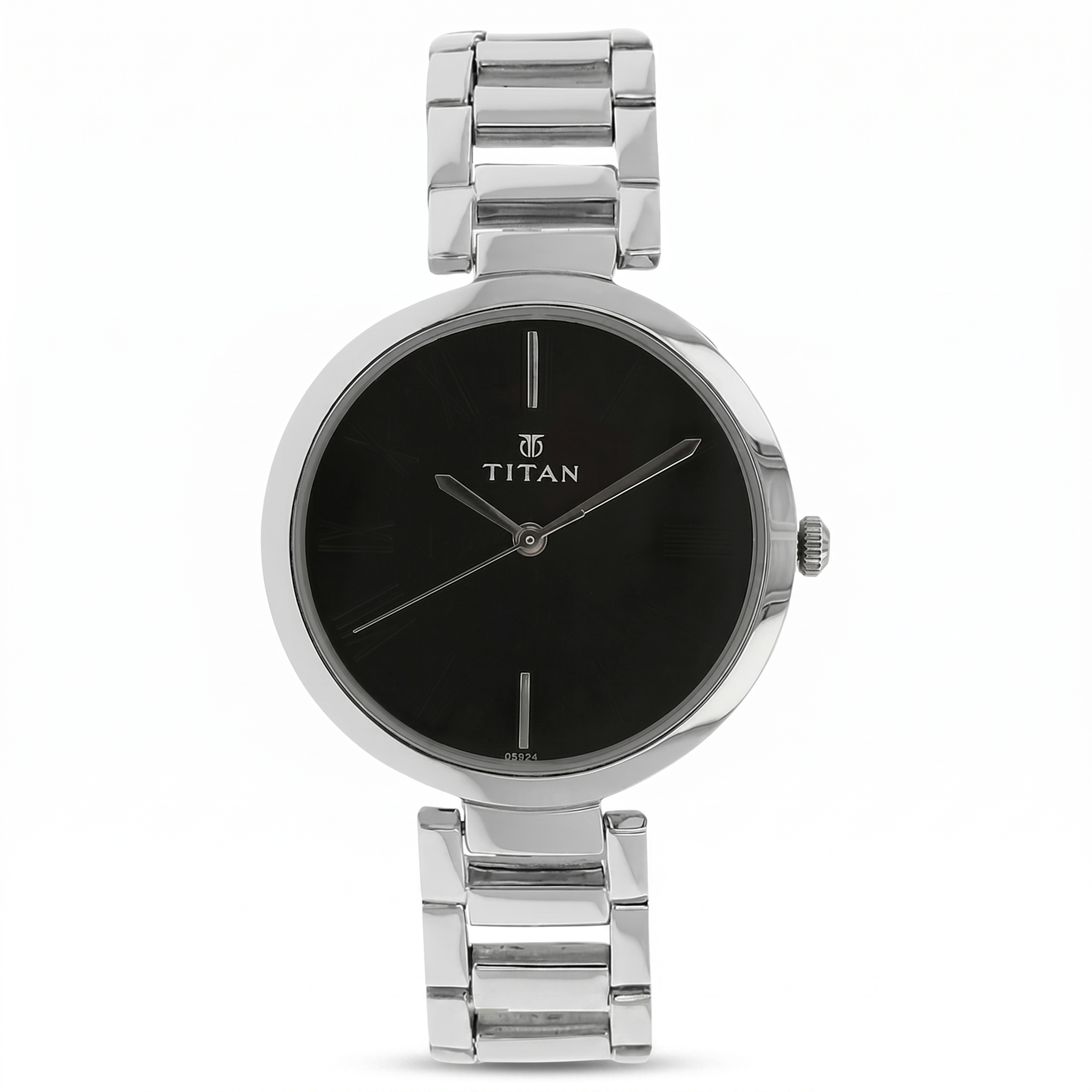 Titan 2480SM02 | Titan Quartz Analog Black Dial Stainless Steel Strap Watch for Women