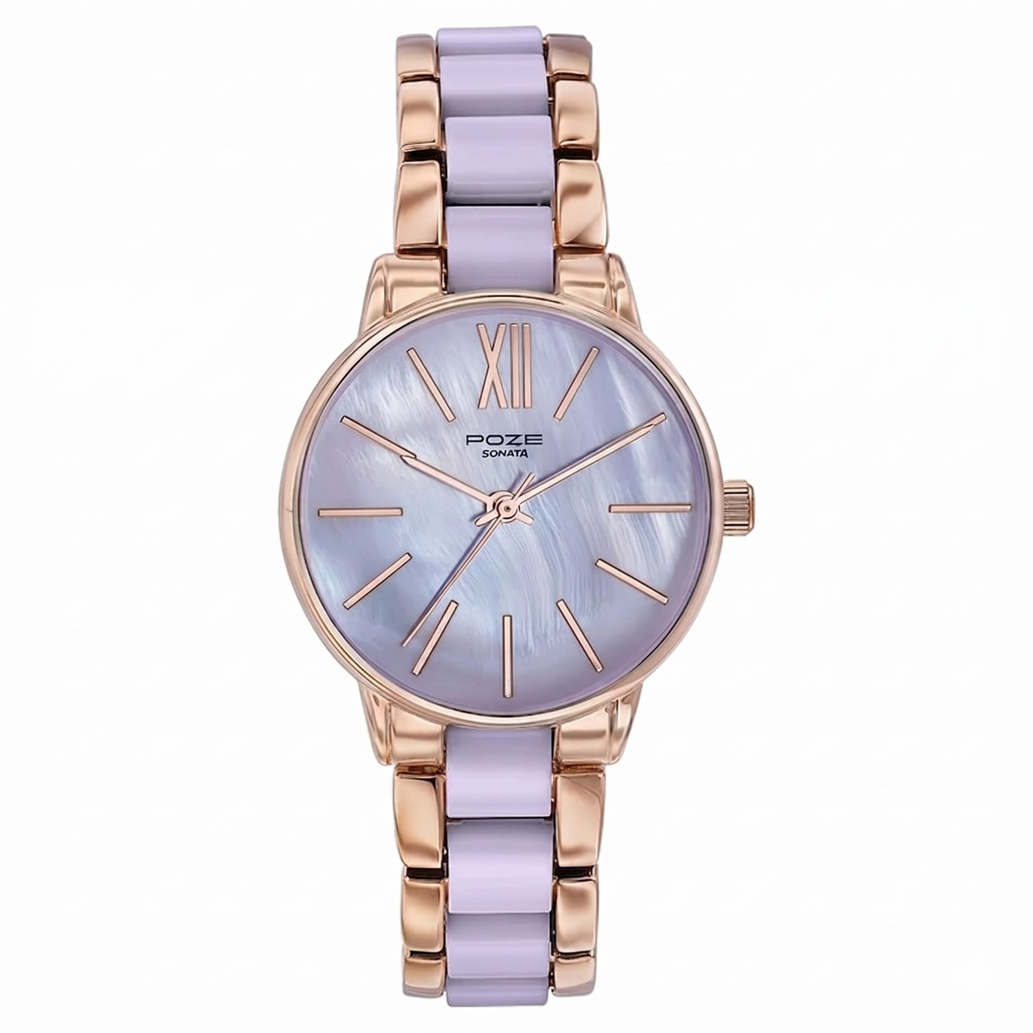Sonata SP80051KM02W | Sonata Poze Quartz Analog Purple Dial Metal Strap Watch For Women