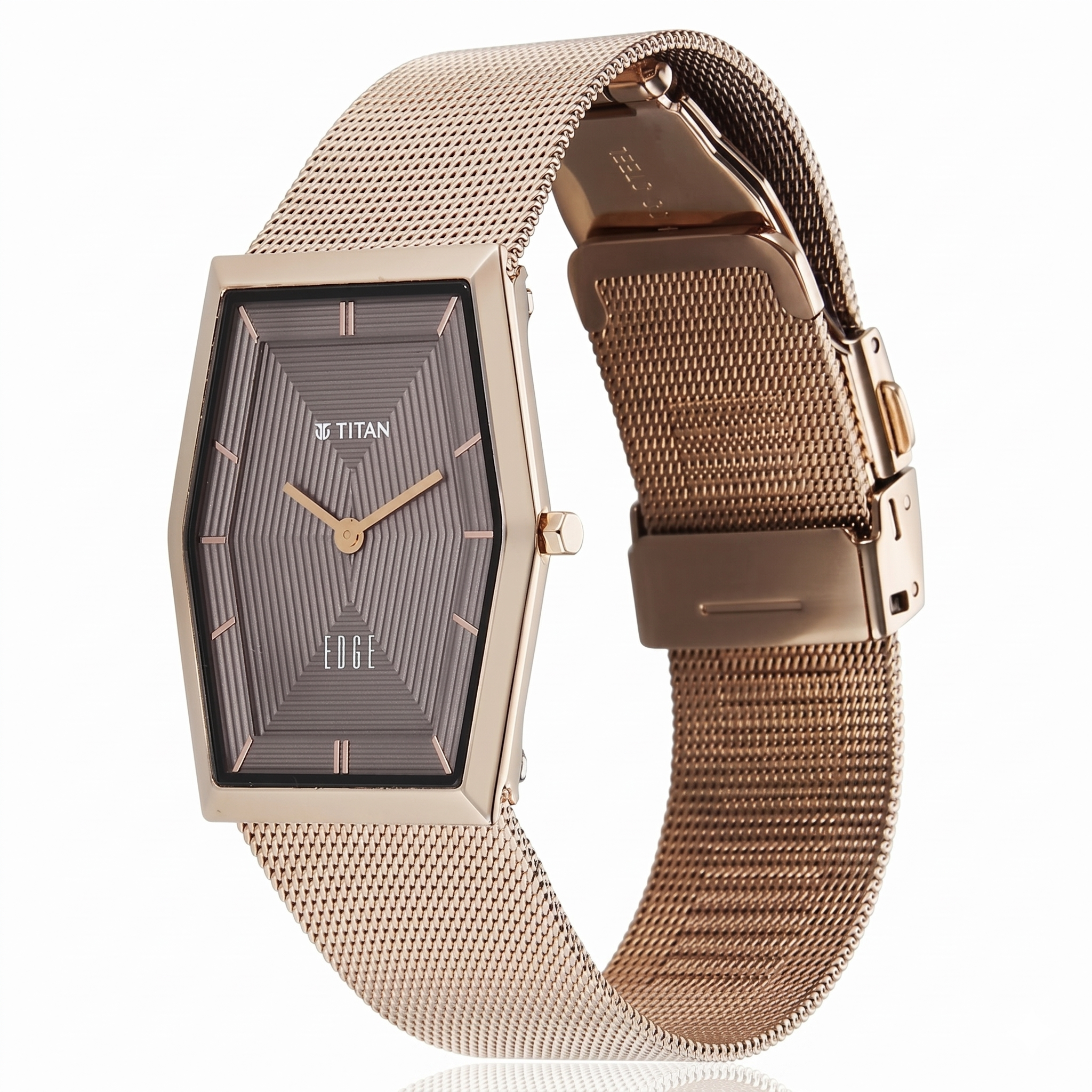 Titan 2785QM01 | Titan Edge Whimsey Quartz Analog Brown Dial Golden Stainless Steel Strap Watch For Women