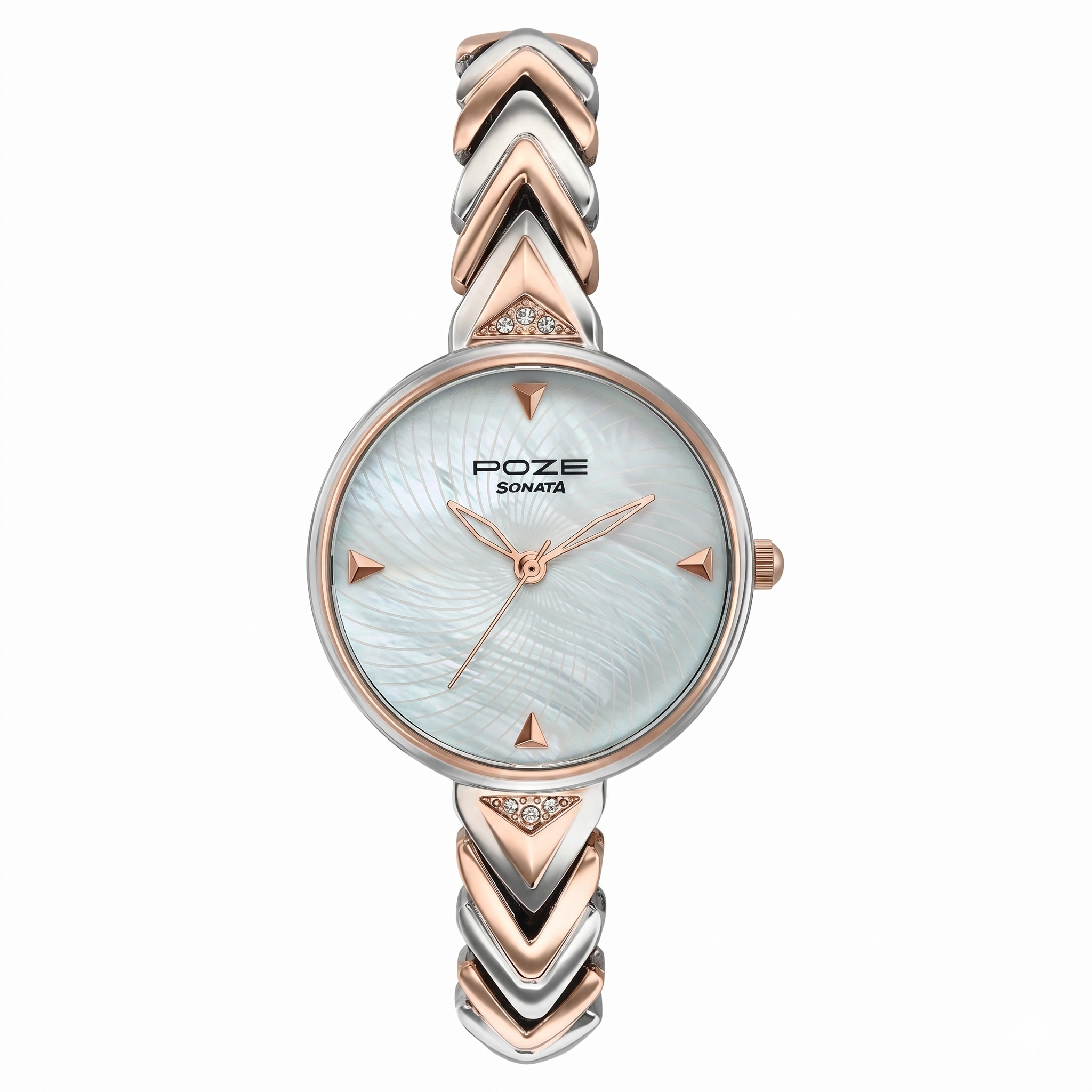 Sonata SP80149KM01W | Poze By Sonata Quartz Analog Mother of Pearl Dial Two Toned Metal Strap Watch For Women