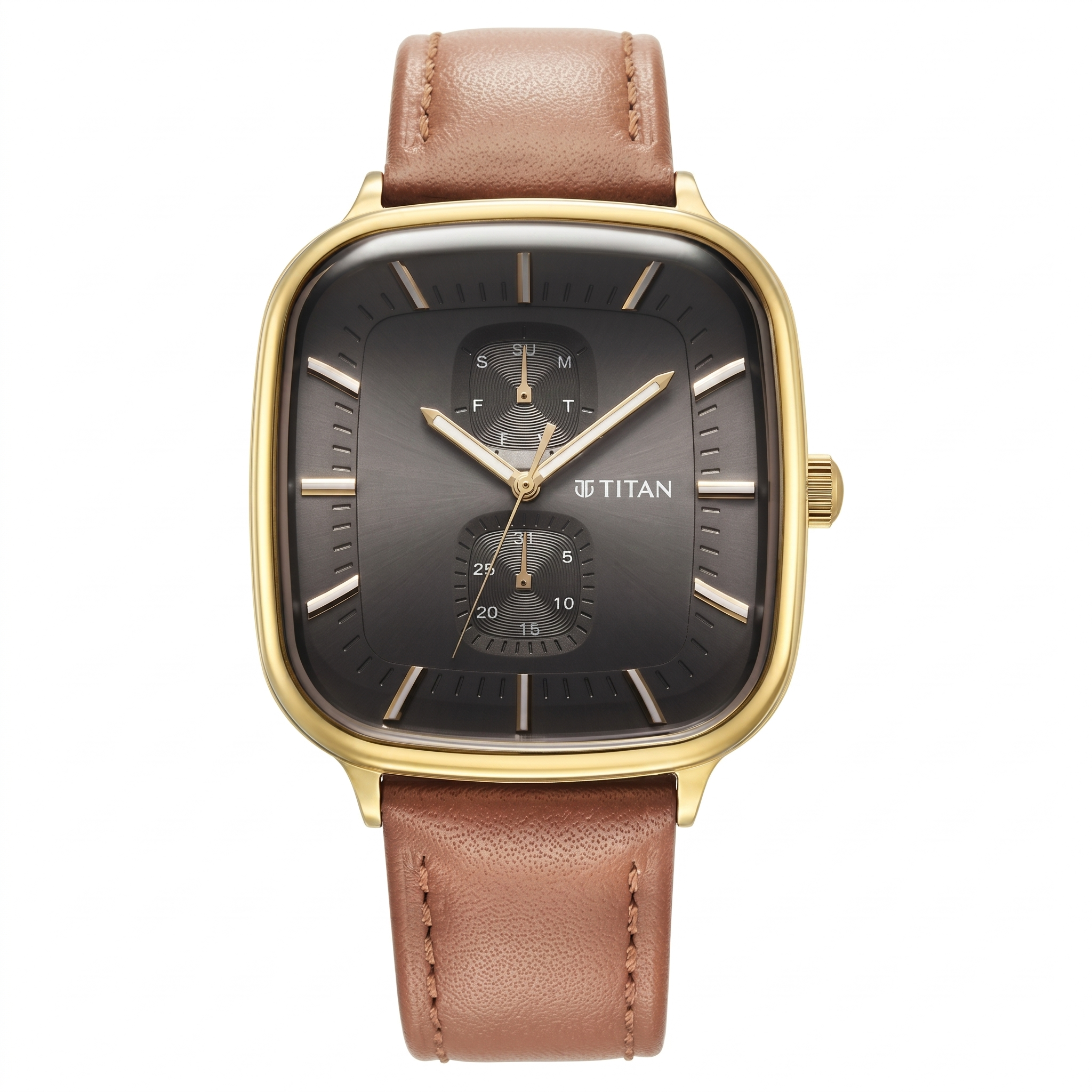 Titan 90178YL01 | Titan Avant Garde Anthracite Dial Quartz Multifunction Leather Strap watch for Men