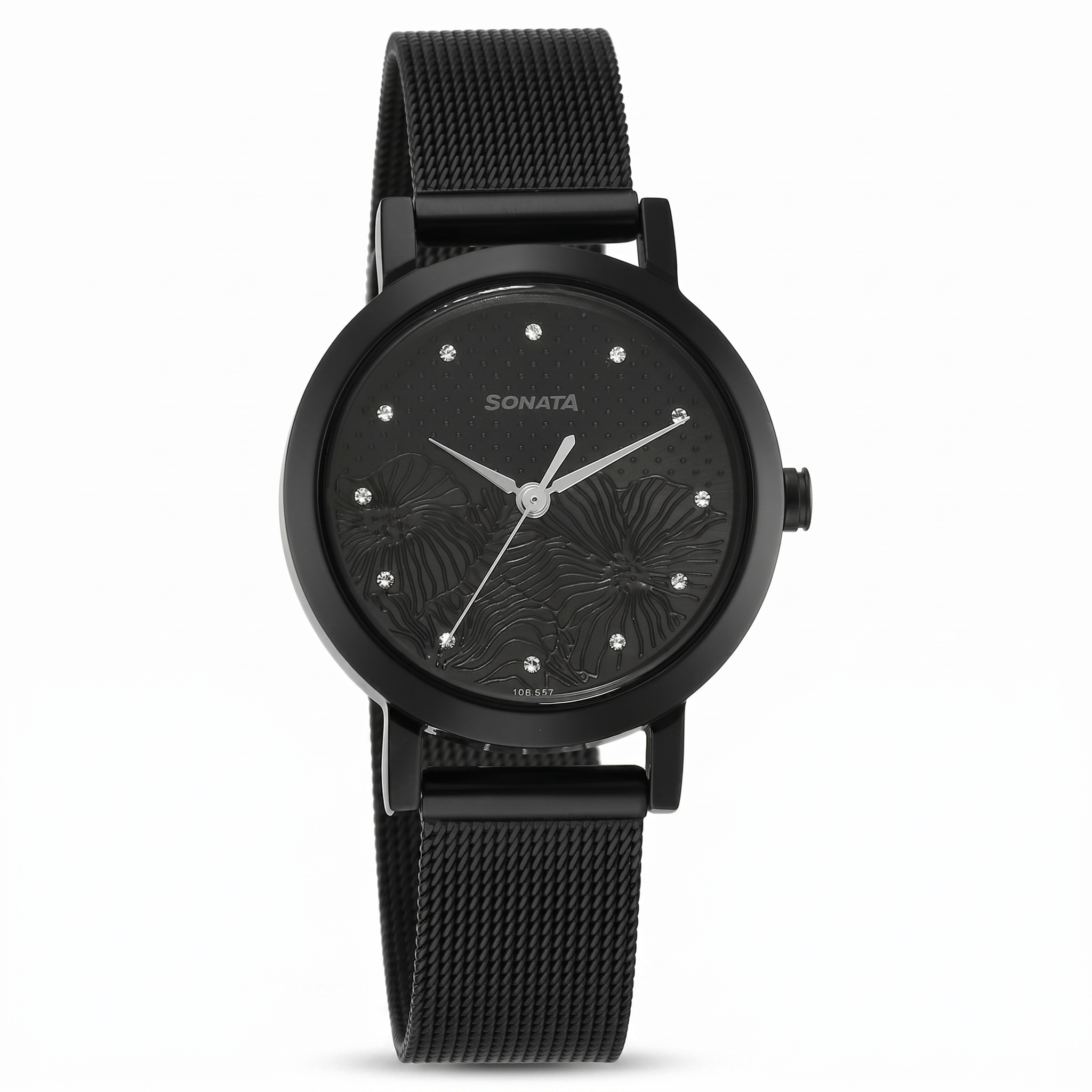 Sonata 8174NM02 | Sonata Quartz Analog Black Stainless Steel Strap for Women