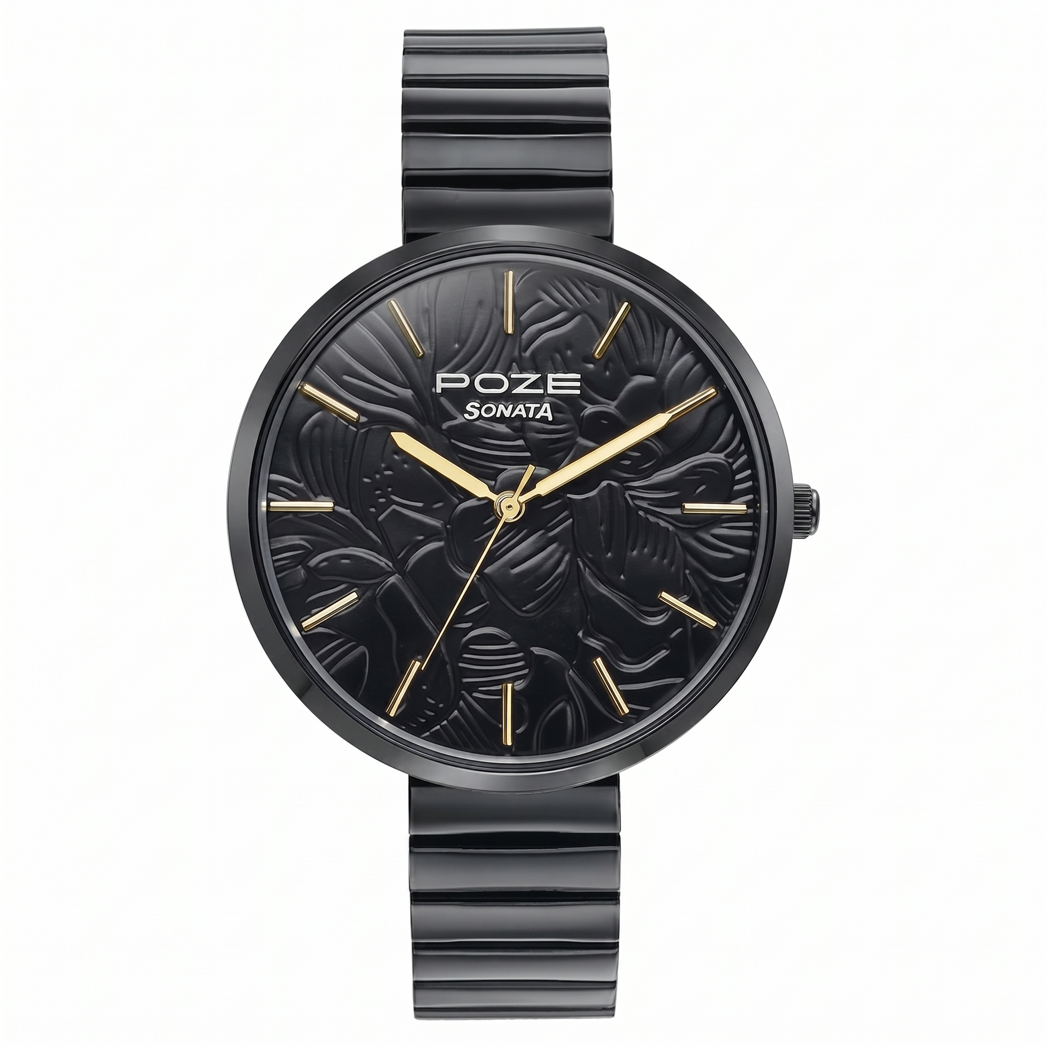 Sonata SP80093NM01 | Sonata Poze Quartz Analog Black Dial Stainless Steel Strap Watch For Women