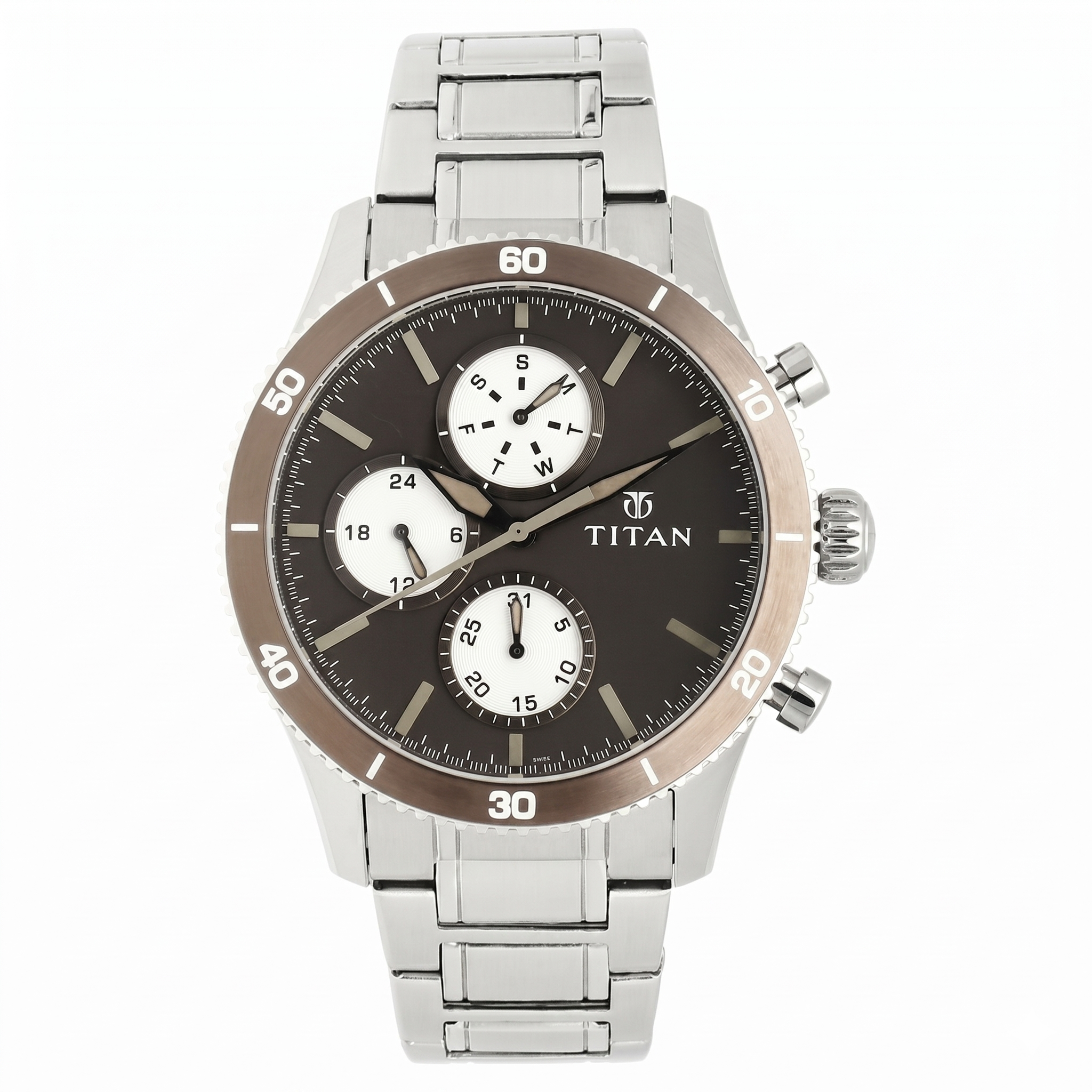 Titan 90105KM01 | Titan Chronograph Brown Dial Stainless Steel Strap watch for Men
