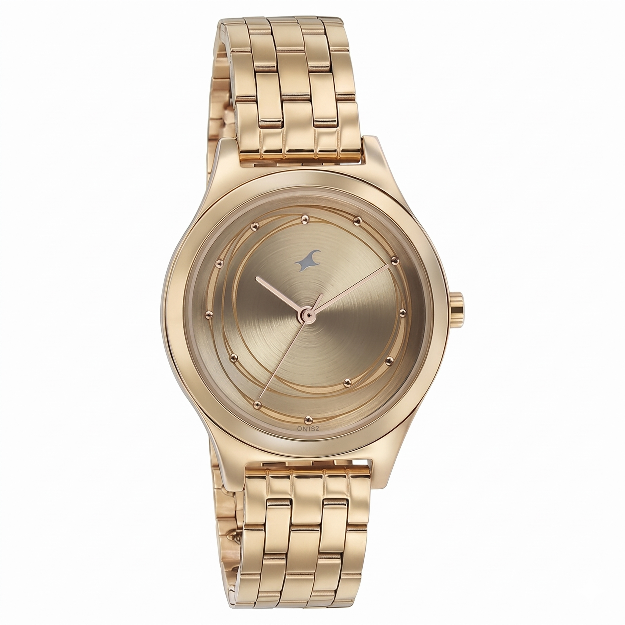 Fastrack NS6152WM01 | Fastrack Style Up Golden Dial Stainless Steel Strap Watch for Girls.