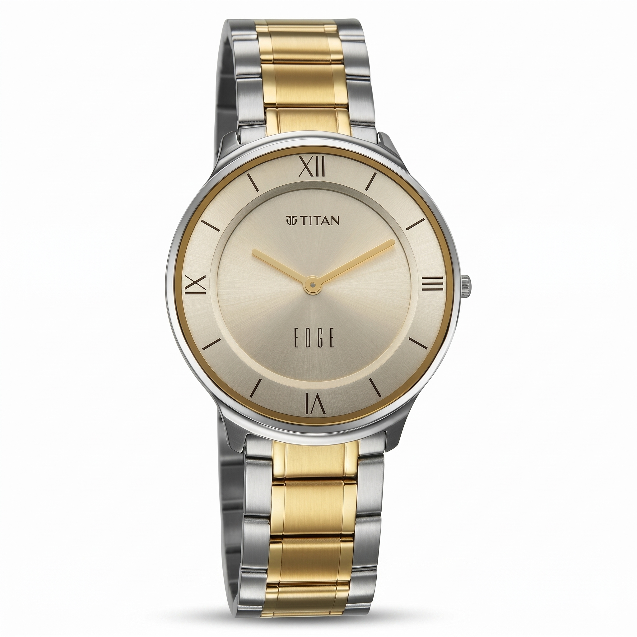 Titan 1843BM01 | Titan Edge Gleam Quartz Analog Champagne Dial Two Toned Stainless Steel Strap Watch For Men