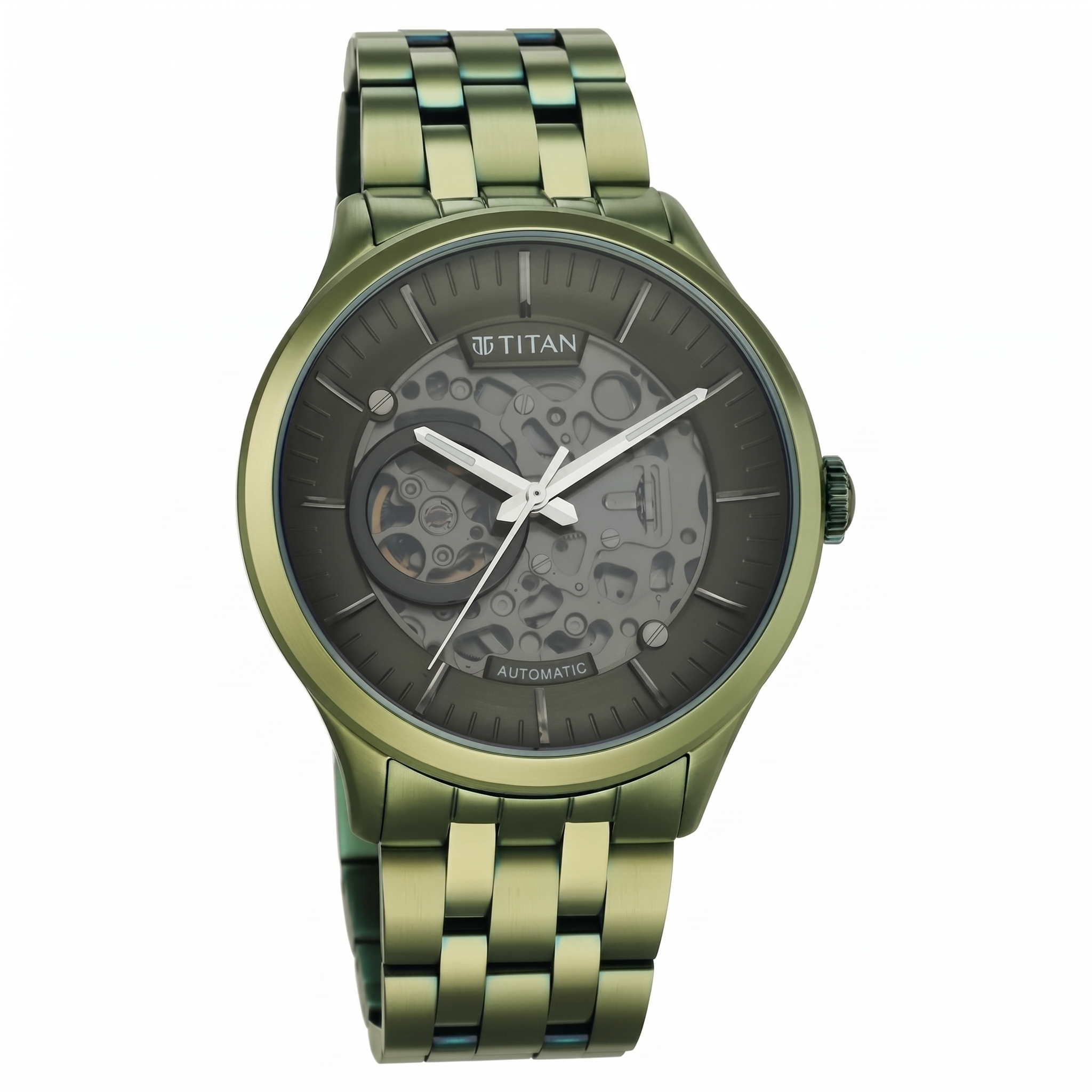 Titan 90140QM01 | Titan Metal Mechanicals Black Dial Green Stainless Steel Strap Watch for Men