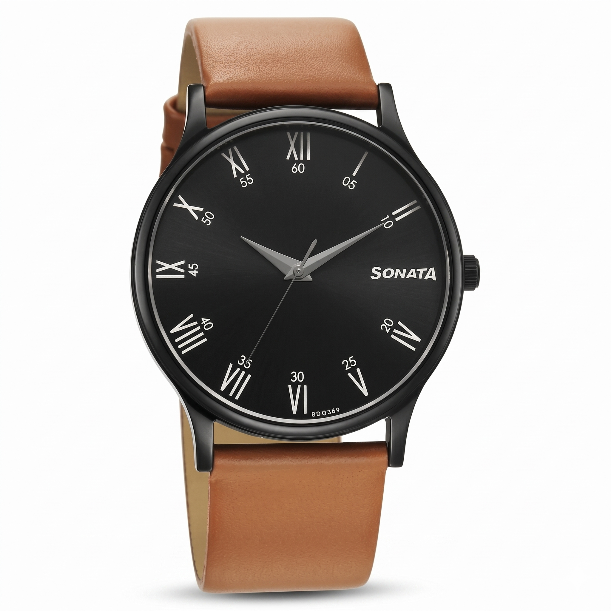 Sonata 77105NL13W | Sonata Aspire Quartz Analog Black Dial Leather Strap Watch for Men