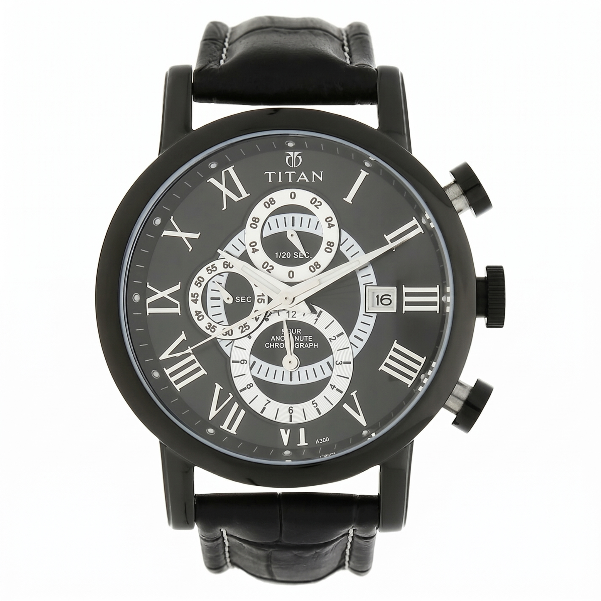 Titan 9234NL01E | Titan Black Dial Black leather Strap Watch for Men