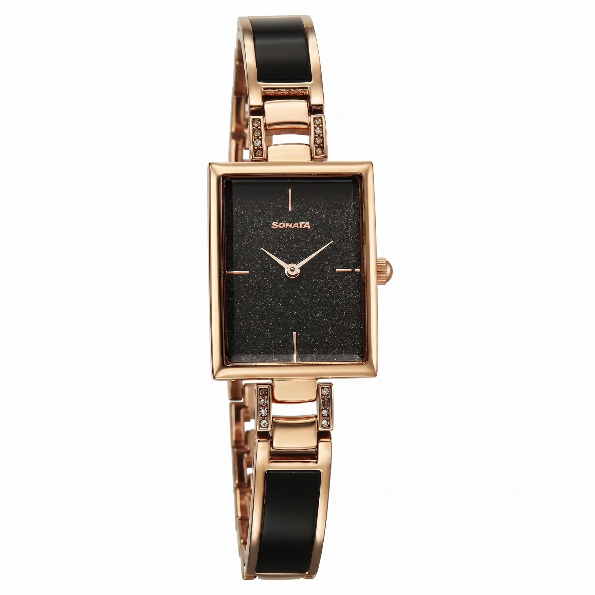 Sonata 87101KD01 | Sonata Aura Quartz Analog Black Dial Two Toned Stainless Steel Strap Watch For Women