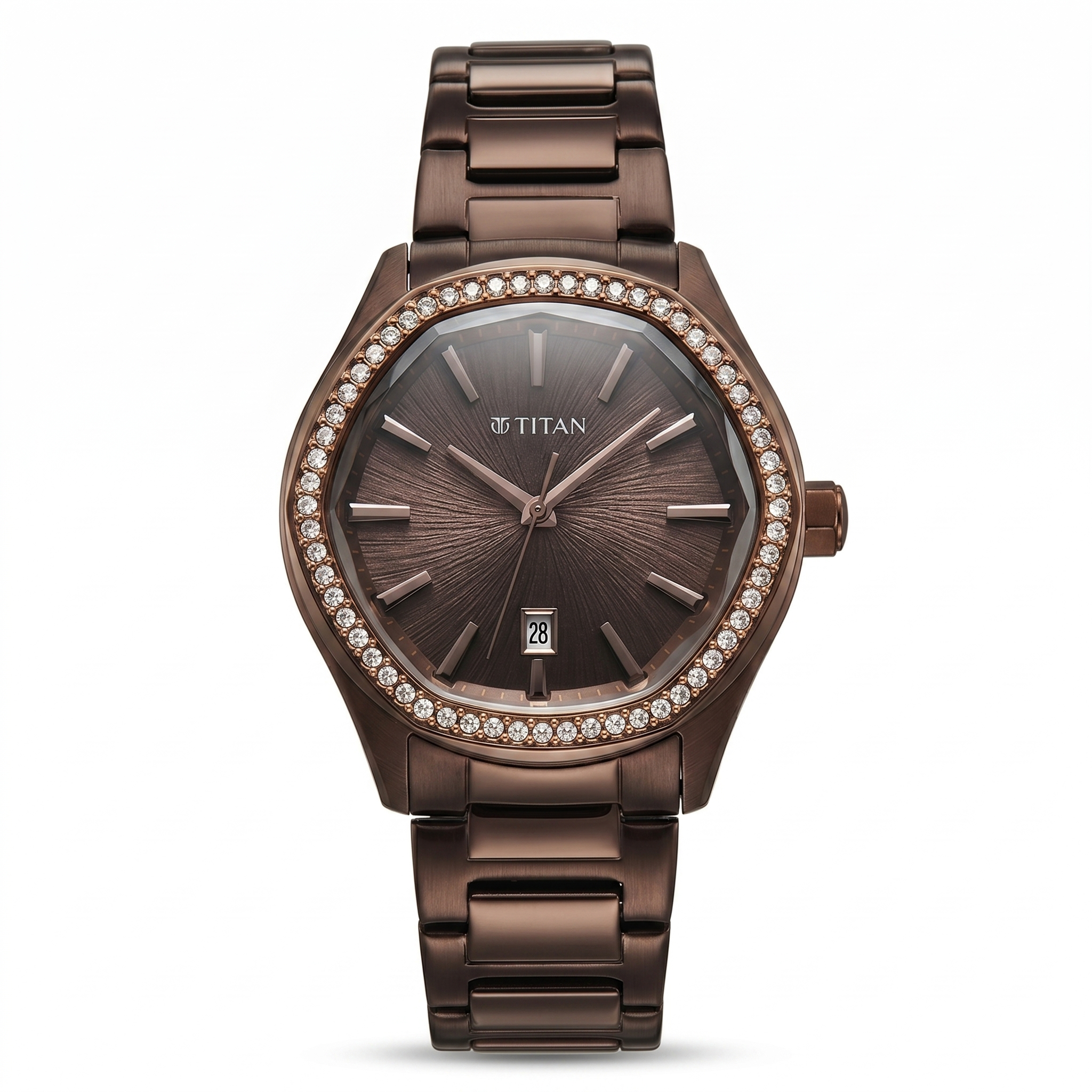Titan 95326KM02 | Titan Glamour Quartz Analog with Date Brown Dial Brown Stainless Steel Strap Watch For Women