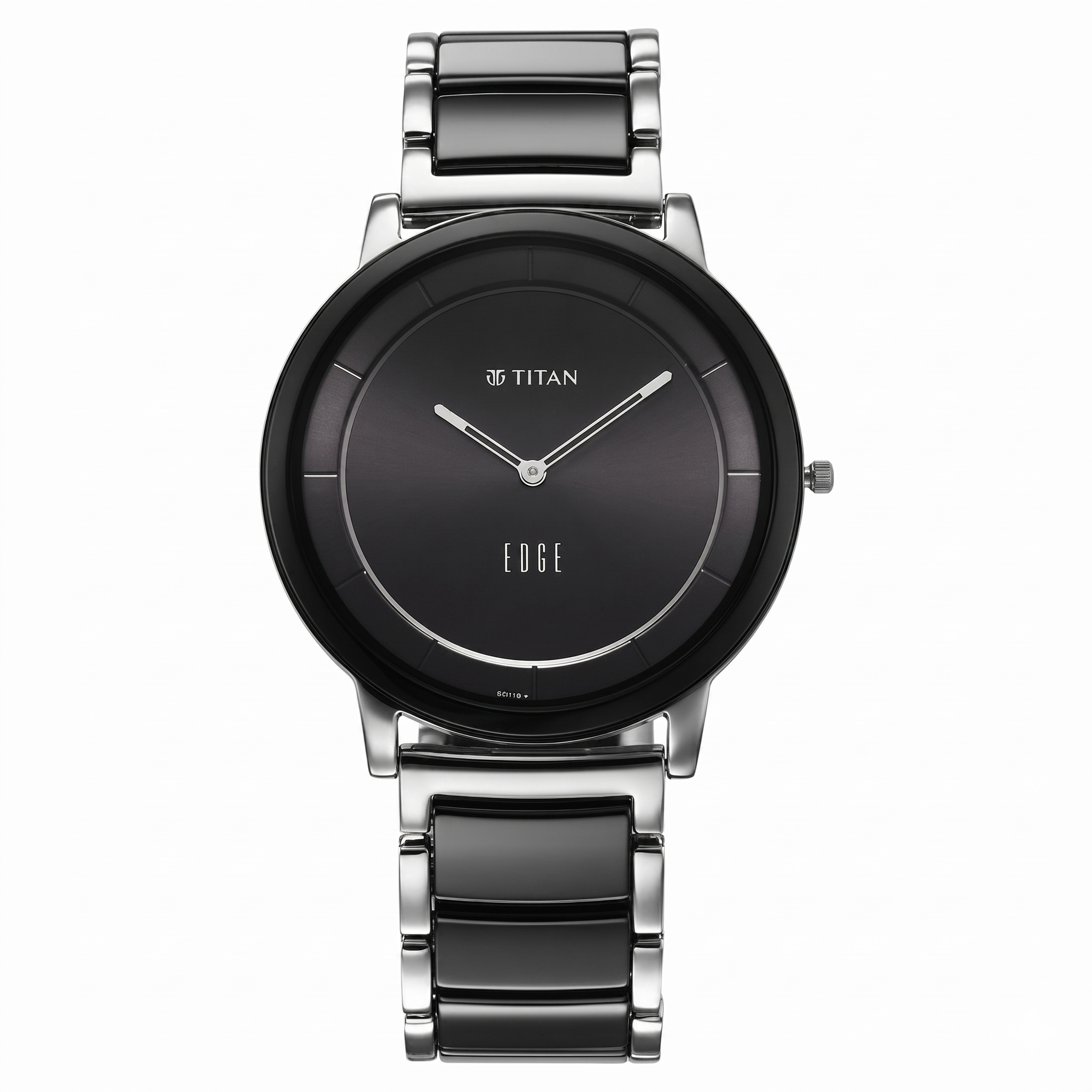 Titan 1878KD01 | Titan Edge Fusion Quartz Analog Black Dial Two Toned Steel & Ceramic Strap Watch for Men