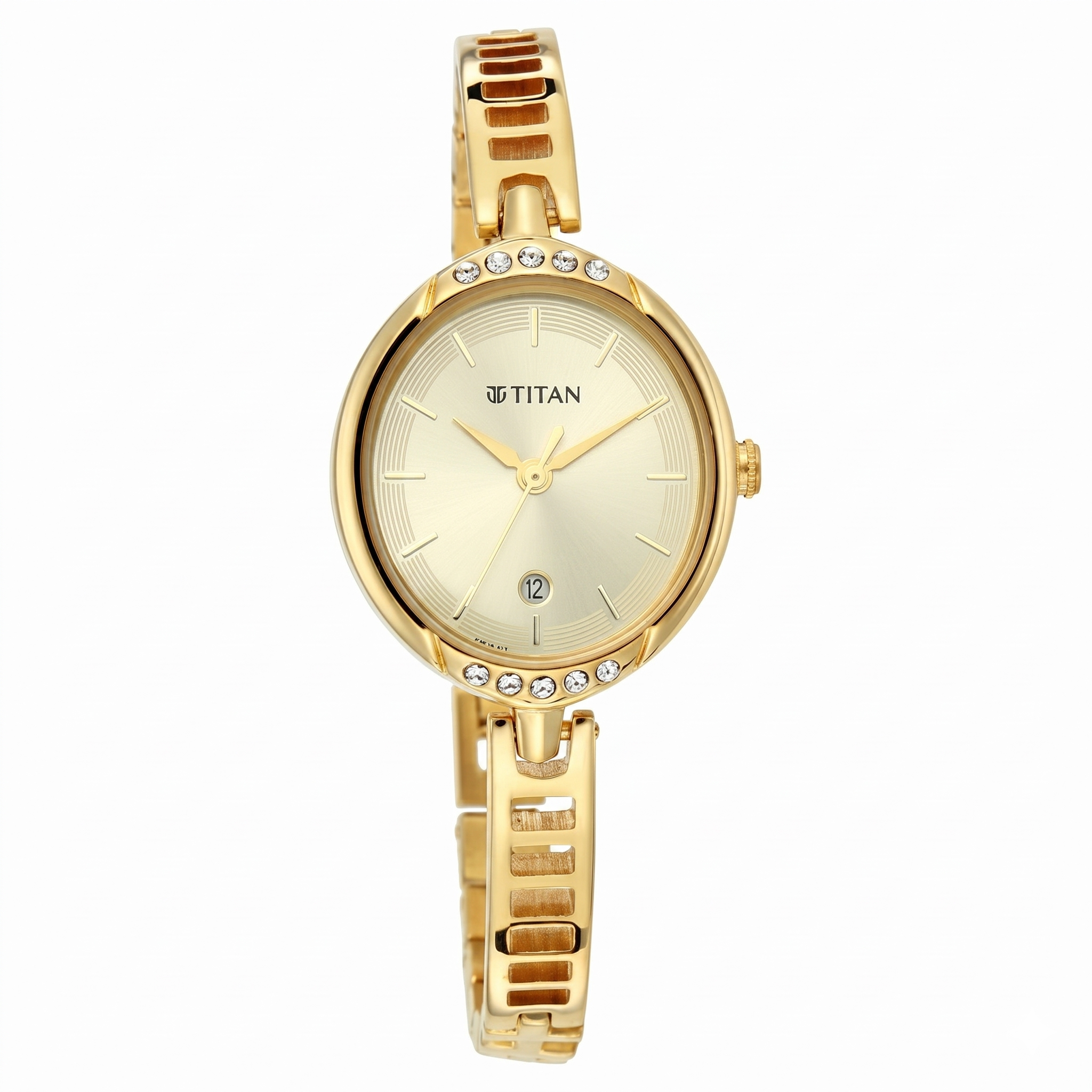 Titan 2637YM01 | Titan Quartz Analog Golden Dial Metal Strap Watch for Women
