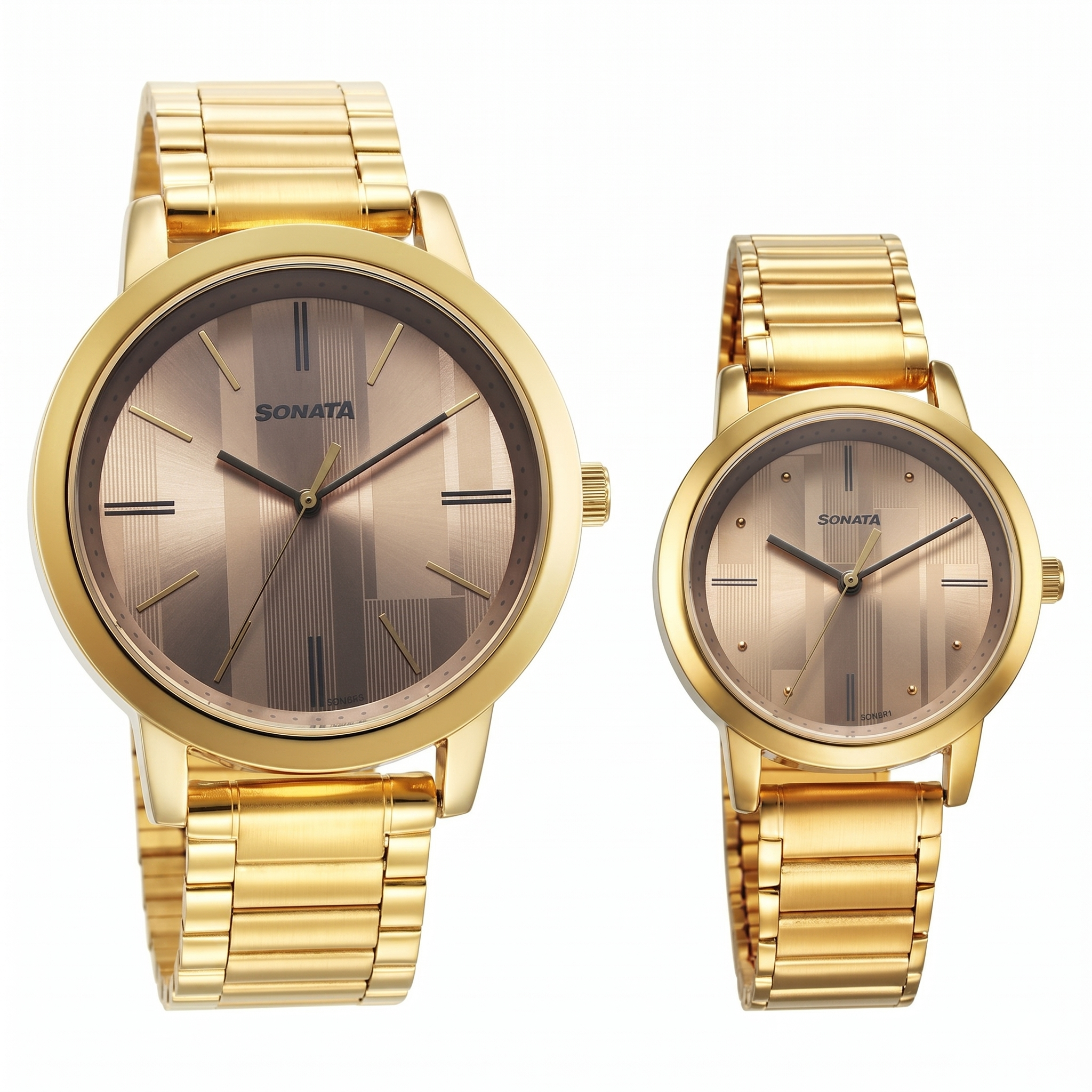 Sonata Pair NS7712887047YM01P | Sonata Alloy Pairs Quartz Analog Brown Stainless Steel Strap for Couple