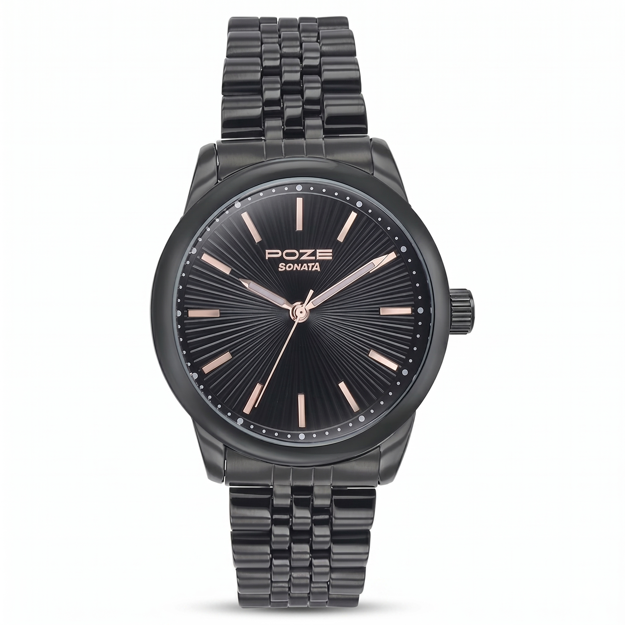 Sonata SP70040NM01W | Sonata Poze Quartz Analog Black Dial Black Color Stainless Steel Strap Watch For Men