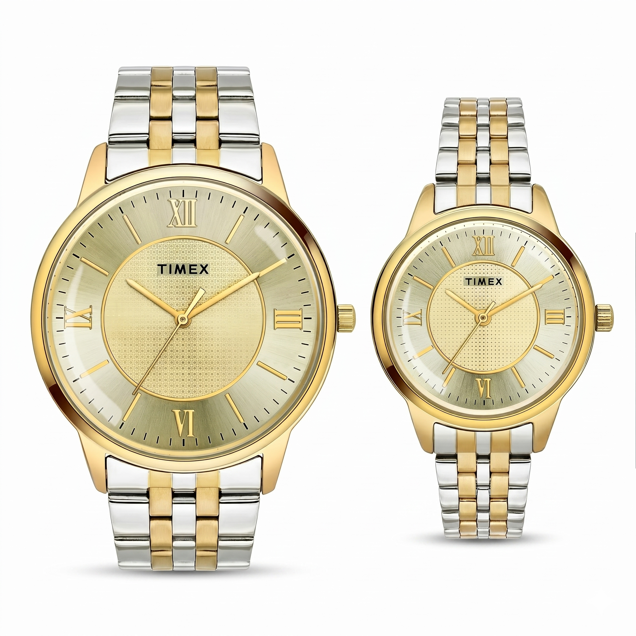 Timex TW00PR333 | TIMEX Round Champagne Dial Analog Pair's Watch