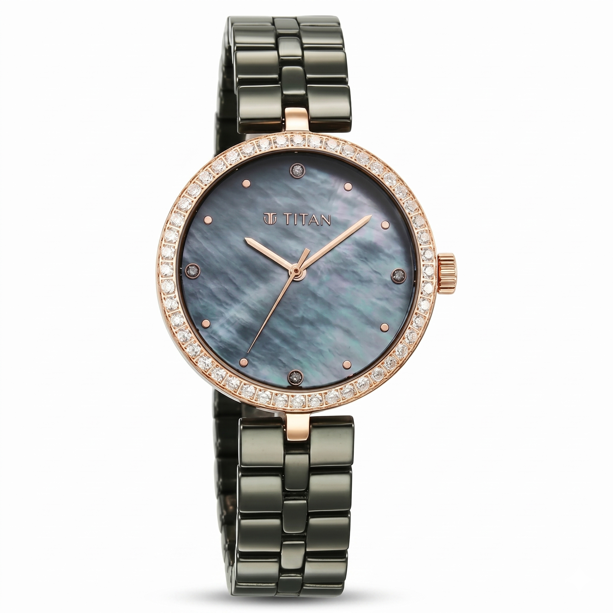 Titan 95215KC04 | Titan Purple Ceramics Quartz Analog Mother of Pearl Dial Green Ceramic Strap Watch For Women