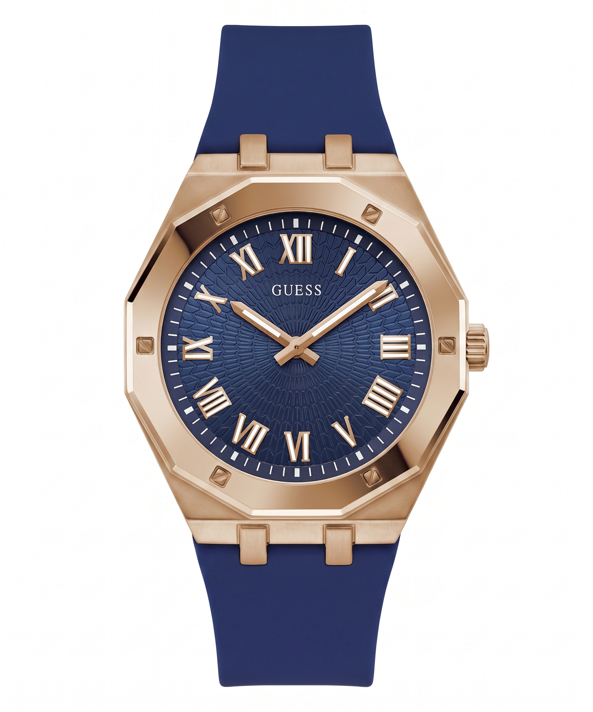 Guess GW0663G3 | ASSET Men Blue Round Dial Analog Watch Leather Strap.