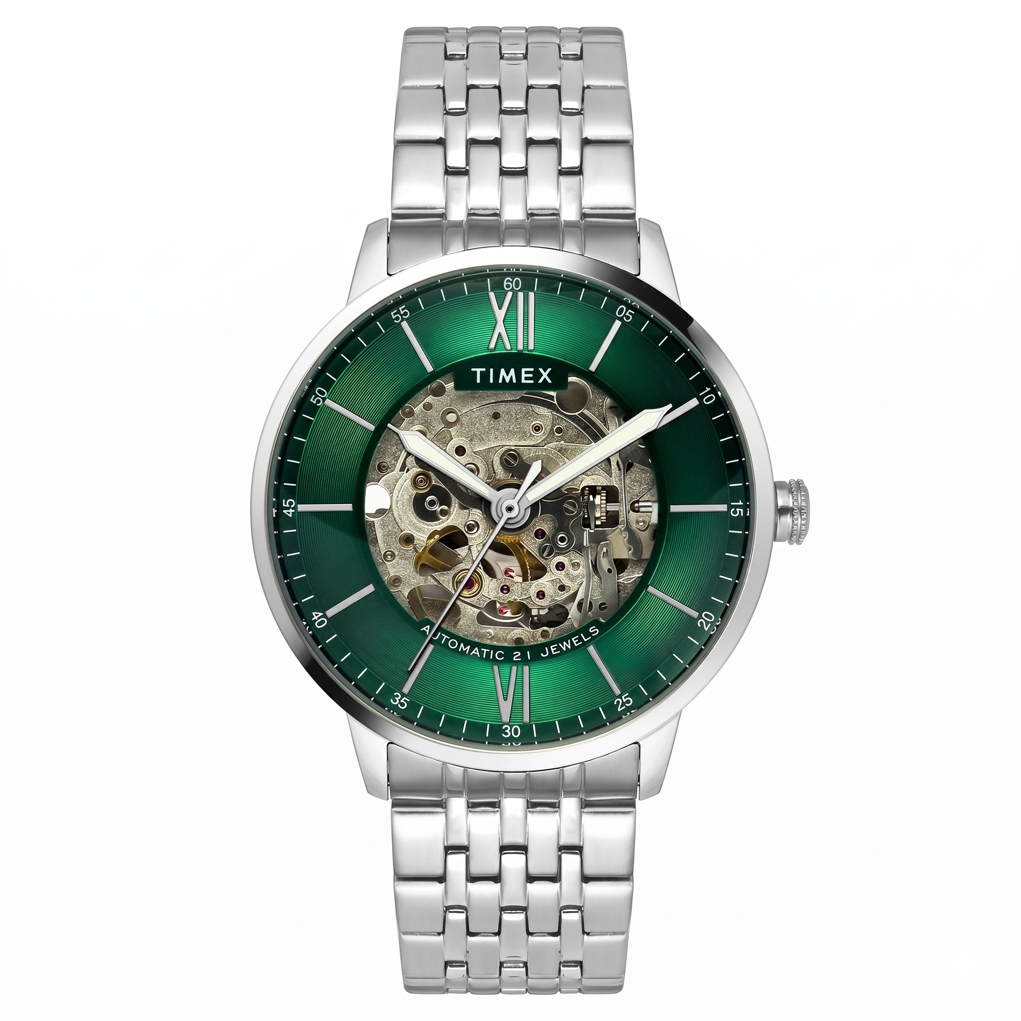 Timex TWEG23502 | Timex Trend Men Automatic Green Round Stainless Steel Dial Watch