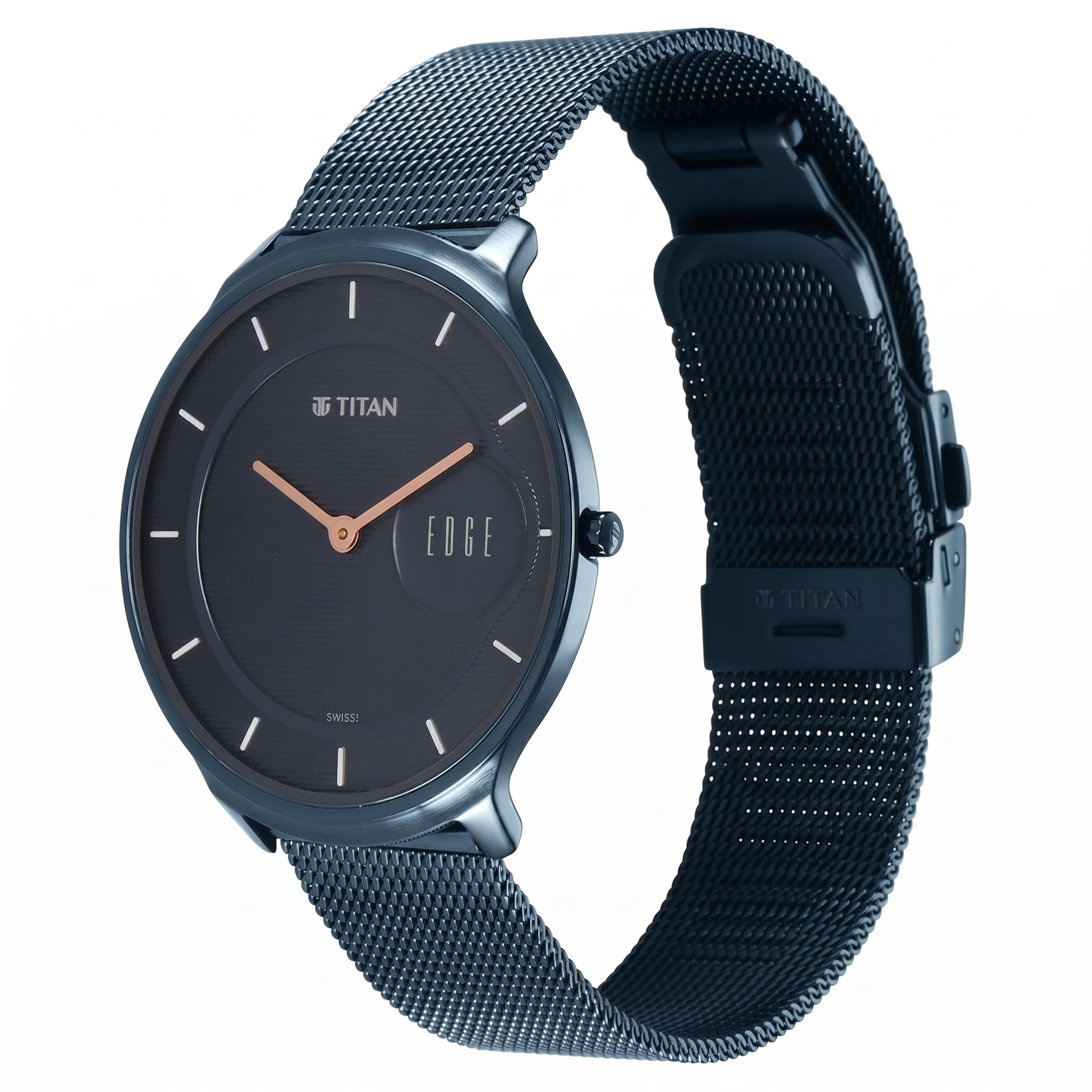 Titan 1843QM01 | Titan Edge Slim Stainless Steel Blue Dial Analog Watch for Men